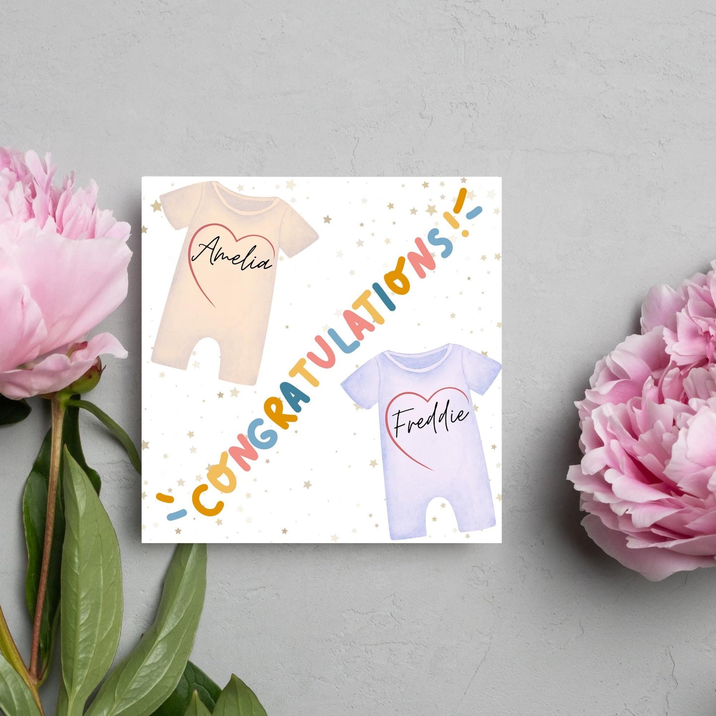 Personalised New Baby Card Twins, Baby Boy, Baby Girl, Baby Card, Congratulations, Birth Card, Baby Announcement, Custom Name Card