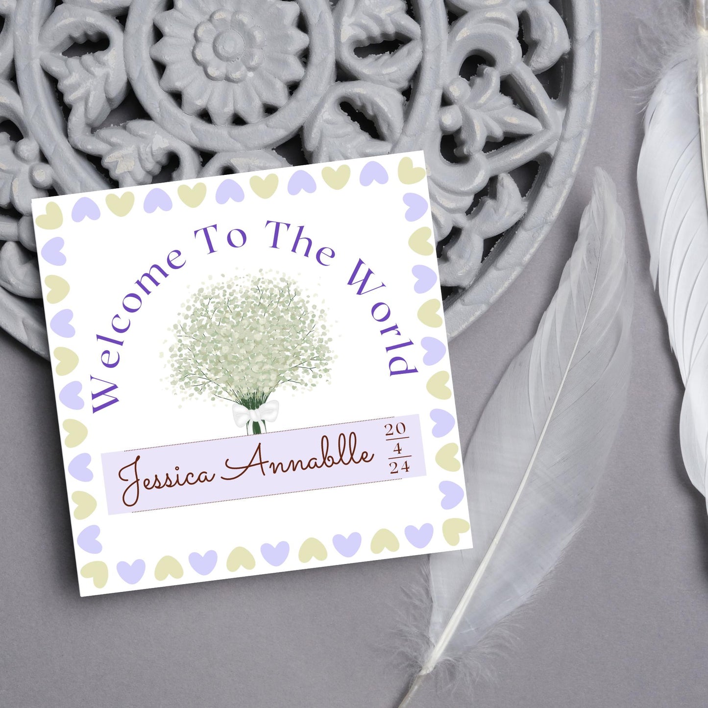 Personalised New Baby Card, Baby Boy, Baby Girl, Congratulations, Baby Card, Welcome to The World, Birth, New Mum Card, Custom Name Card