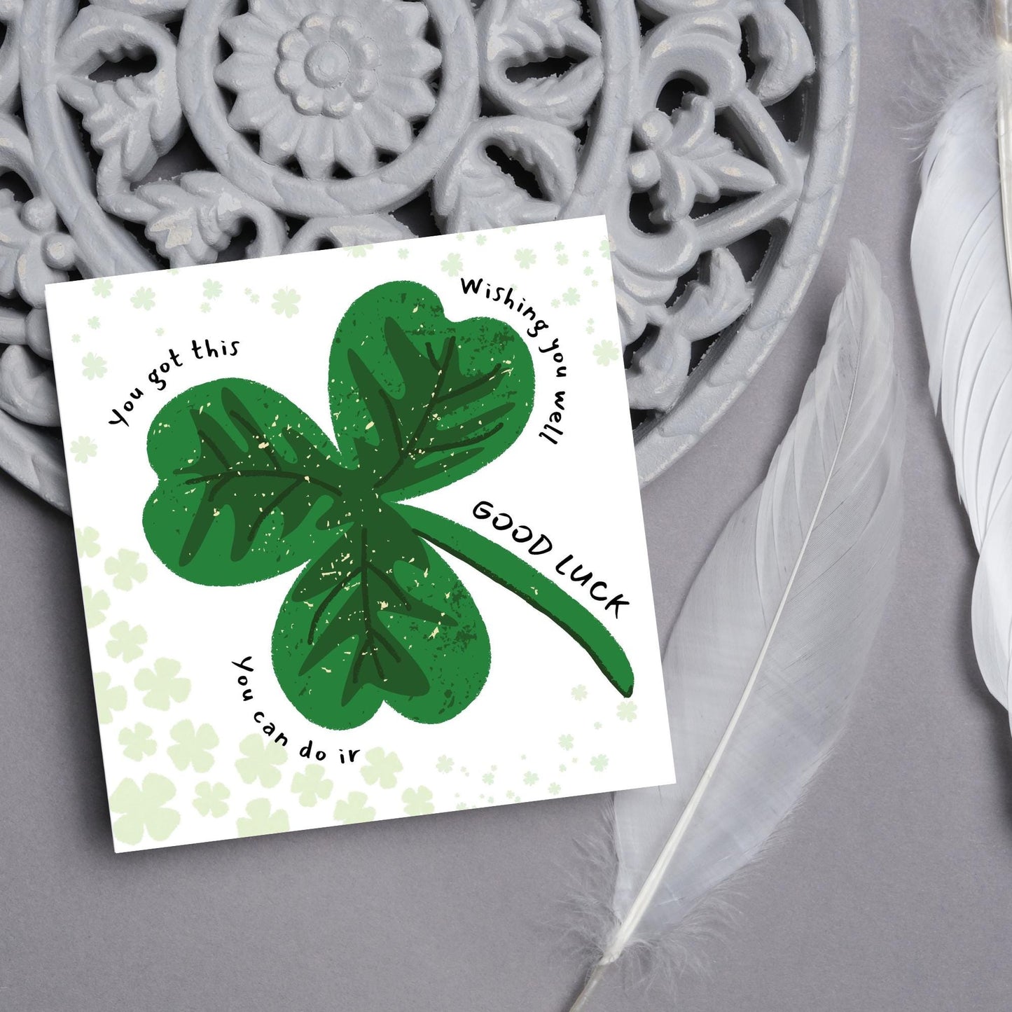 Good Luck Card, Exam Card, Graduation Card, New Job Card, University Card, Good Luck Card for Student, Card for Her, 4 Leaf Clover