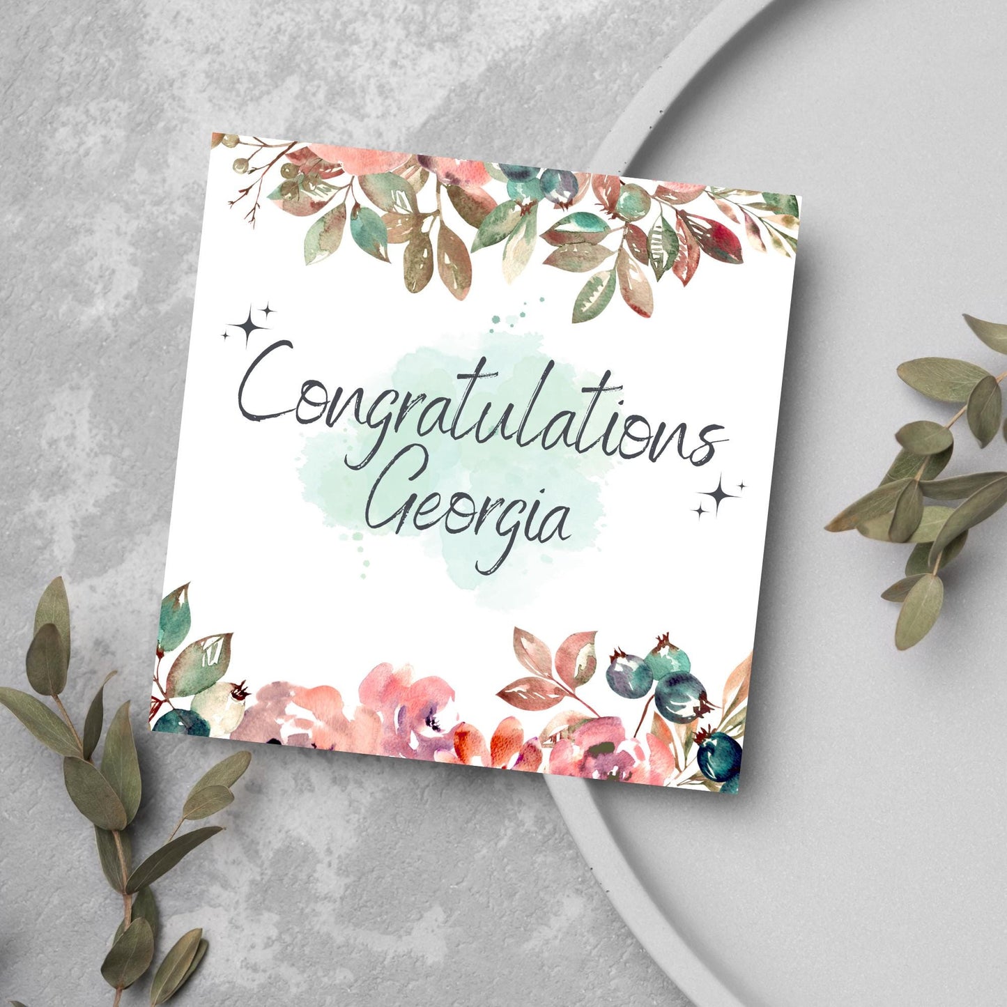 Personalised Congratulations Card, Floral Personalised Card, Card for Sister, Card for Mum, Card for Wife, Girlfriend Congratulations Card