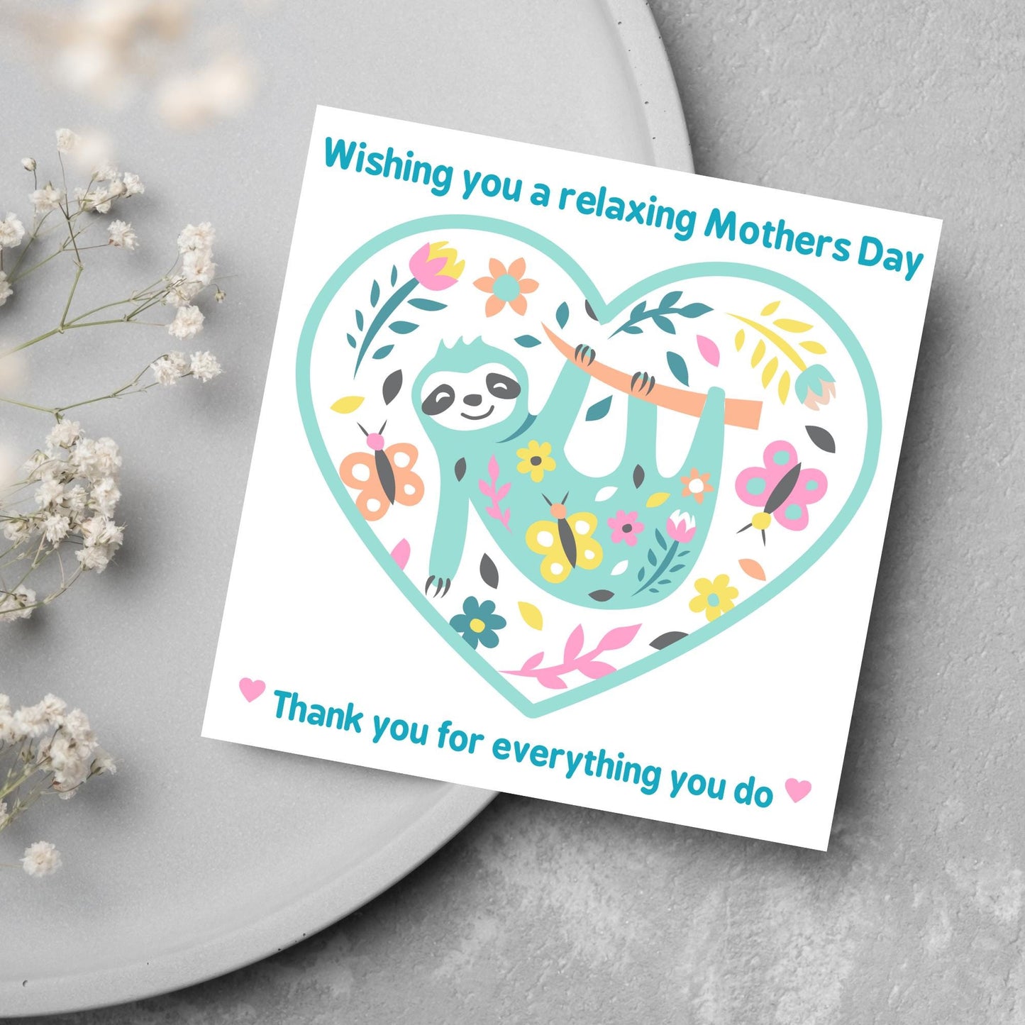 Sloth Mothers Day Card, Cute Card for Mum, Greetings Card, Happy Mothers Day, Card for Mother, Mam Card, Thanks Mum Card