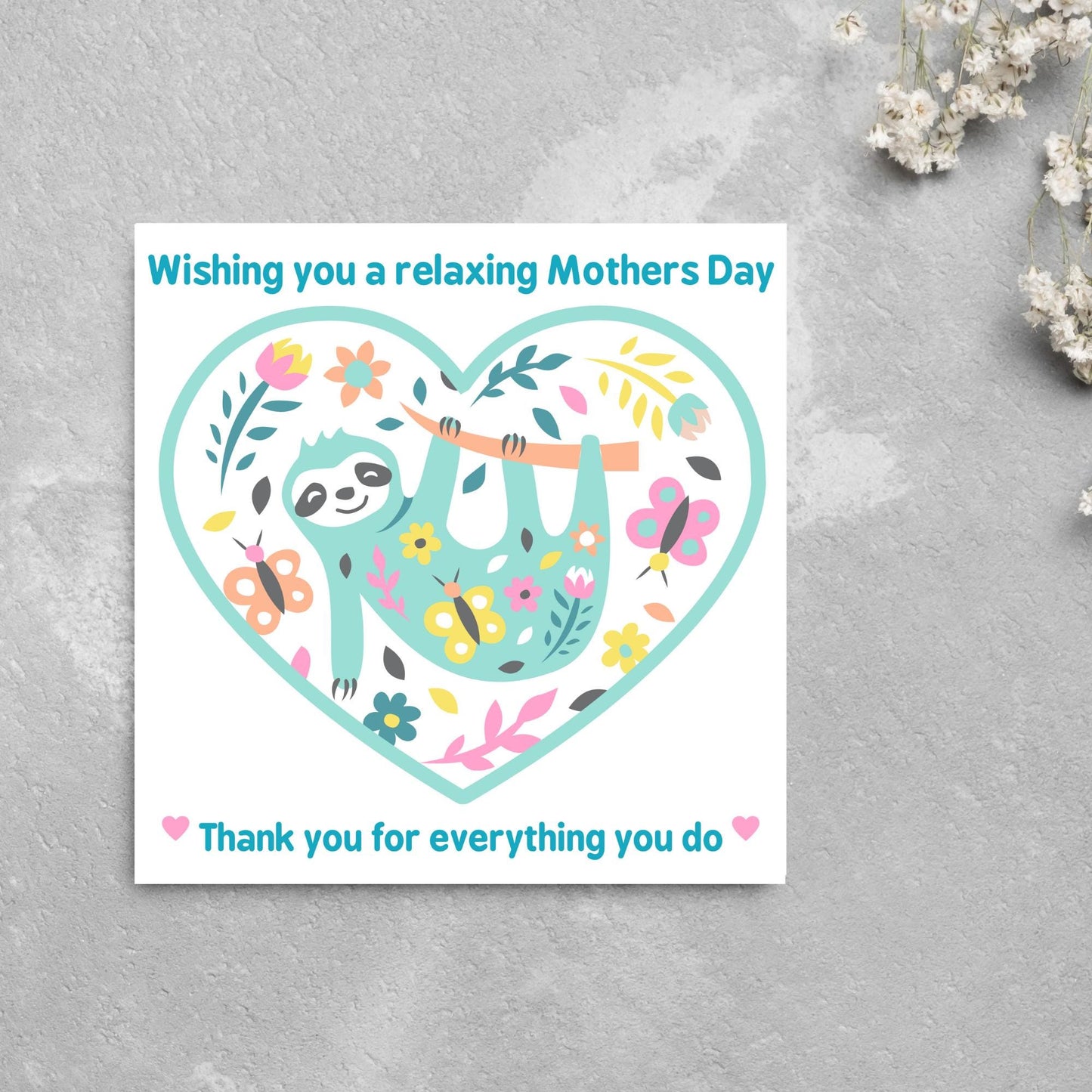Sloth Mothers Day Card, Cute Card for Mum, Greetings Card, Happy Mothers Day, Card for Mother, Mam Card, Thanks Mum Card