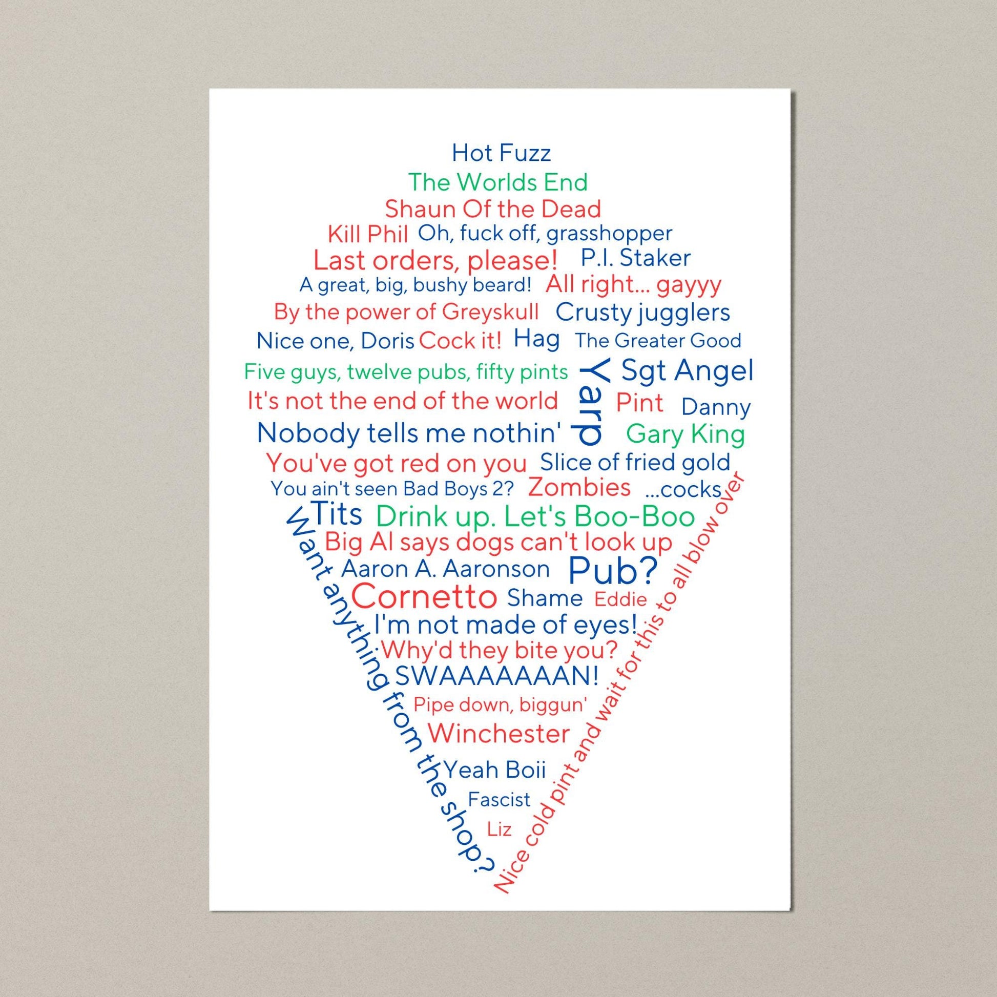 Cornetto Trilogy Wall Art, A4 Print, High Quality Poster, Hot Fuzz Poster, Shaun of the Dead, Worlds End, Edgar Wright Movie Quotes