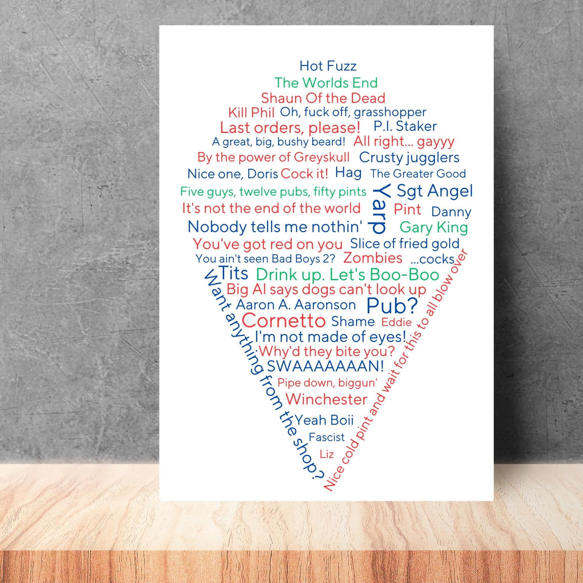 Cornetto Trilogy Wall Art, A4 Print, High Quality Poster, Hot Fuzz Poster, Shaun of the Dead, Worlds End, Edgar Wright Movie Quotes