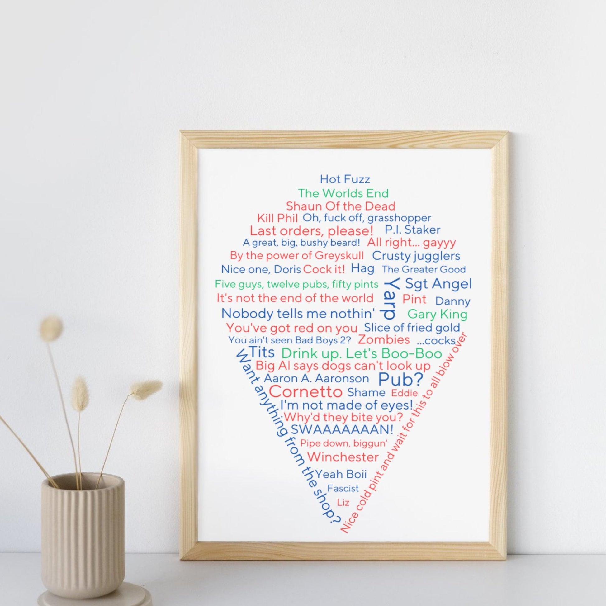 Cornetto Trilogy Wall Art, A4 Print, High Quality Poster, Hot Fuzz Poster, Shaun of the Dead, Worlds End, Edgar Wright Movie Quotes