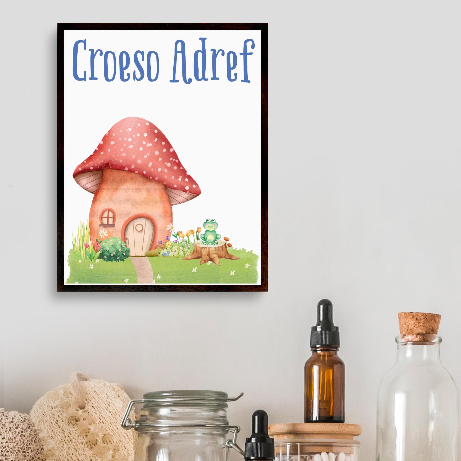 Welsh Language Welcome Home Poster, Croeso Adref, Fairycore Aesthetic Design, Cute Mushroom Wall Art, Welsh Home, A4 Print, Cottagecore
