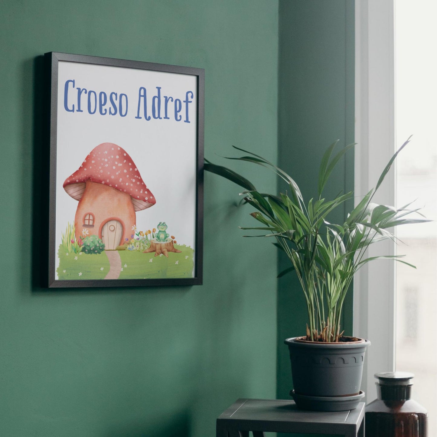 Welsh Language Welcome Home Poster, Croeso Adref, Fairycore Aesthetic Design, Cute Mushroom Wall Art, Welsh Home, A4 Print, Cottagecore