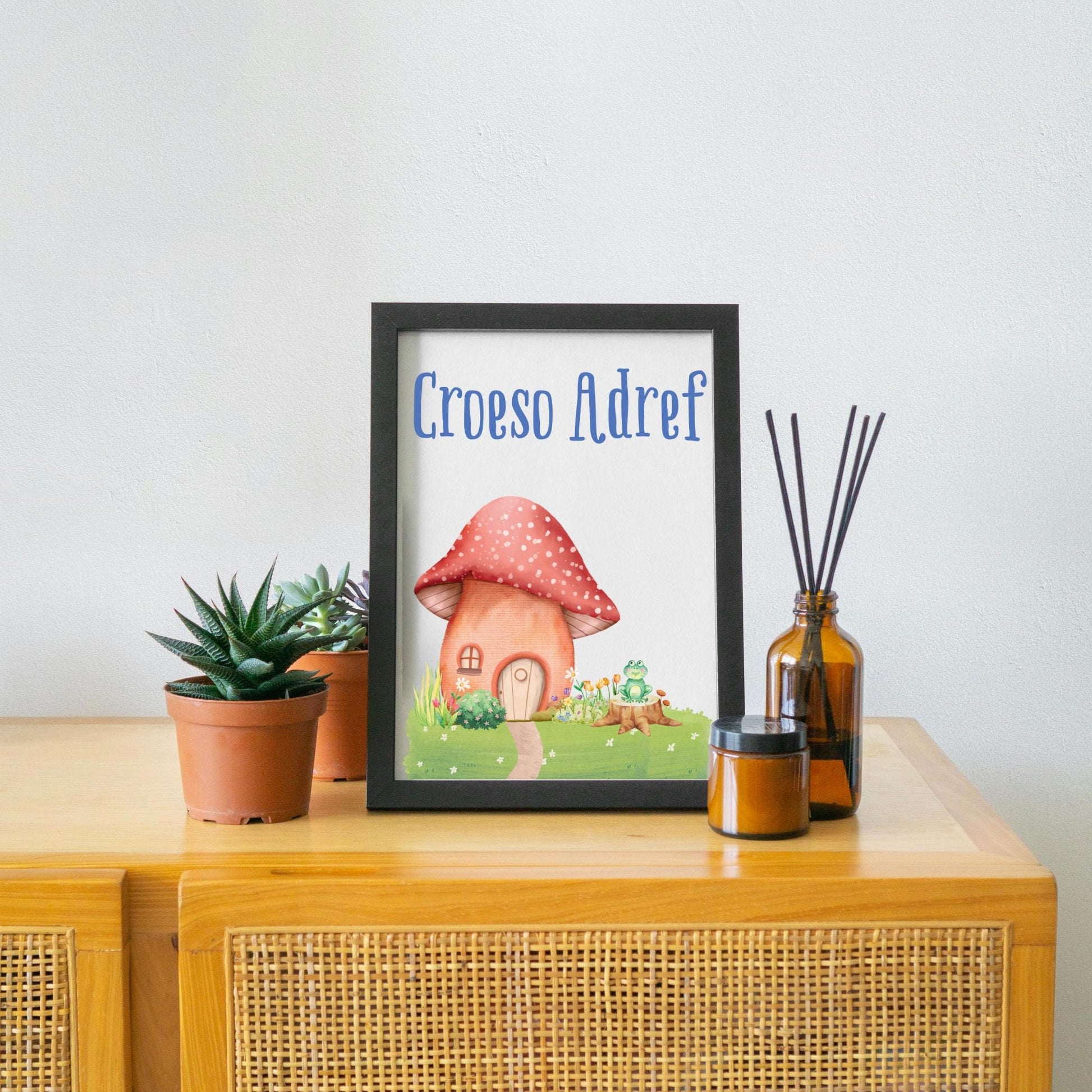 Welsh Language Welcome Home Poster, Croeso Adref, Fairycore Aesthetic Design, Cute Mushroom Wall Art, Welsh Home, A4 Print, Cottagecore