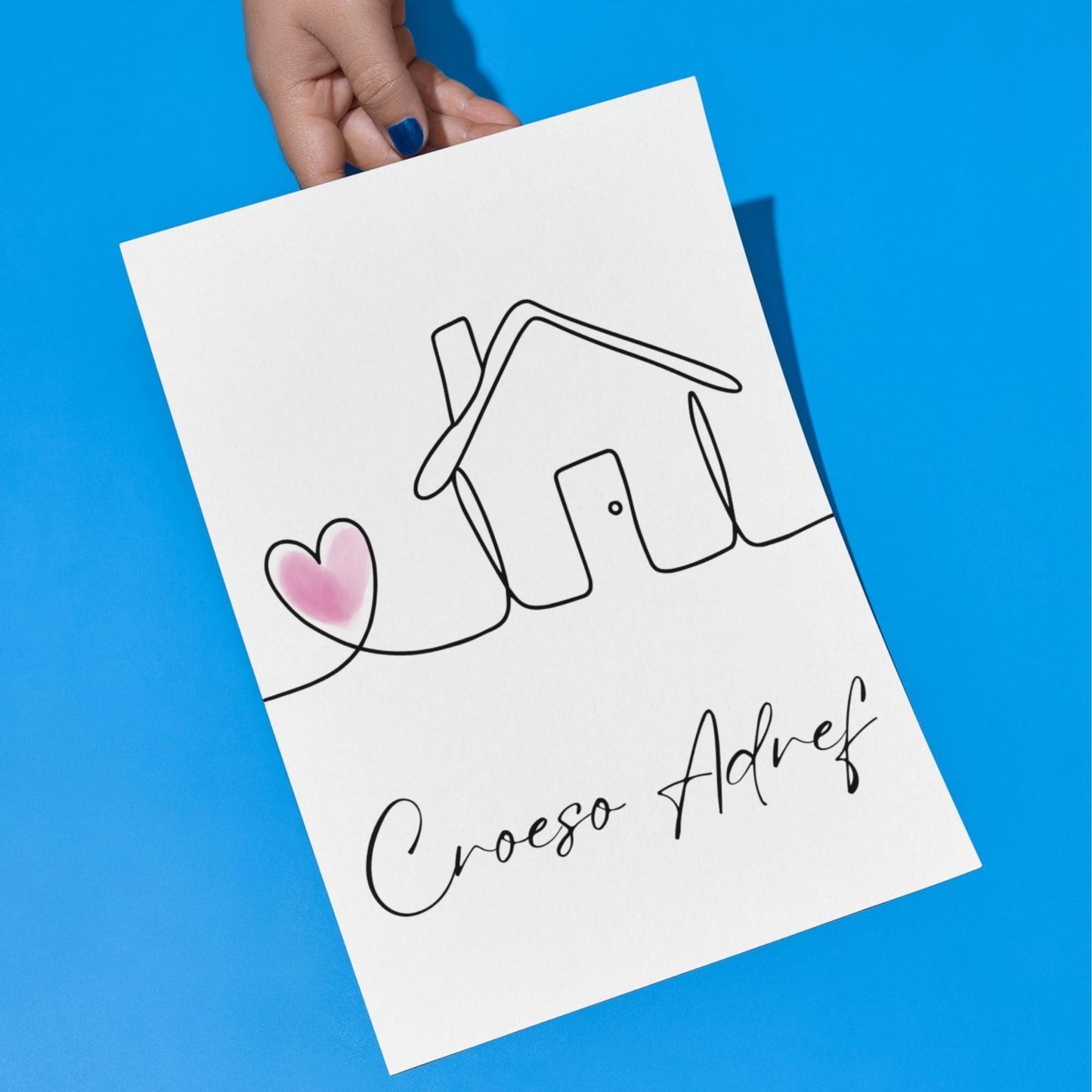 Welsh Language Welcome Home Poster, Croeso Adref, Simple Design, Minimalist Wall Art, Welsh Home, A4 Print, Line Drawing, Home, Heart