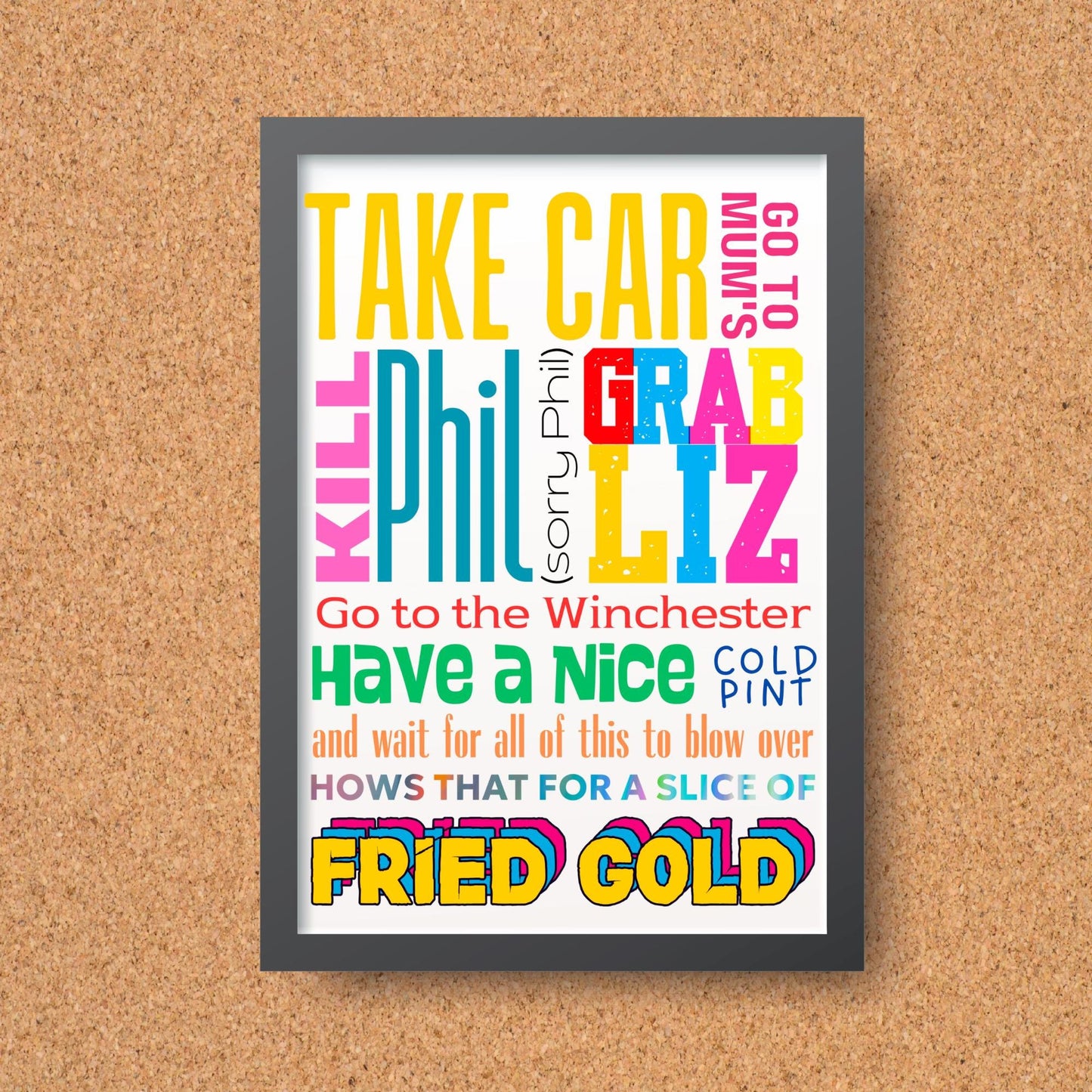 Shaun of the Dead Wall Art, A4 Print, High Quality Poster, Shaun of the Dead Quotes, Edgar Wright Movie Quotes, Fried Gold, Typography Print