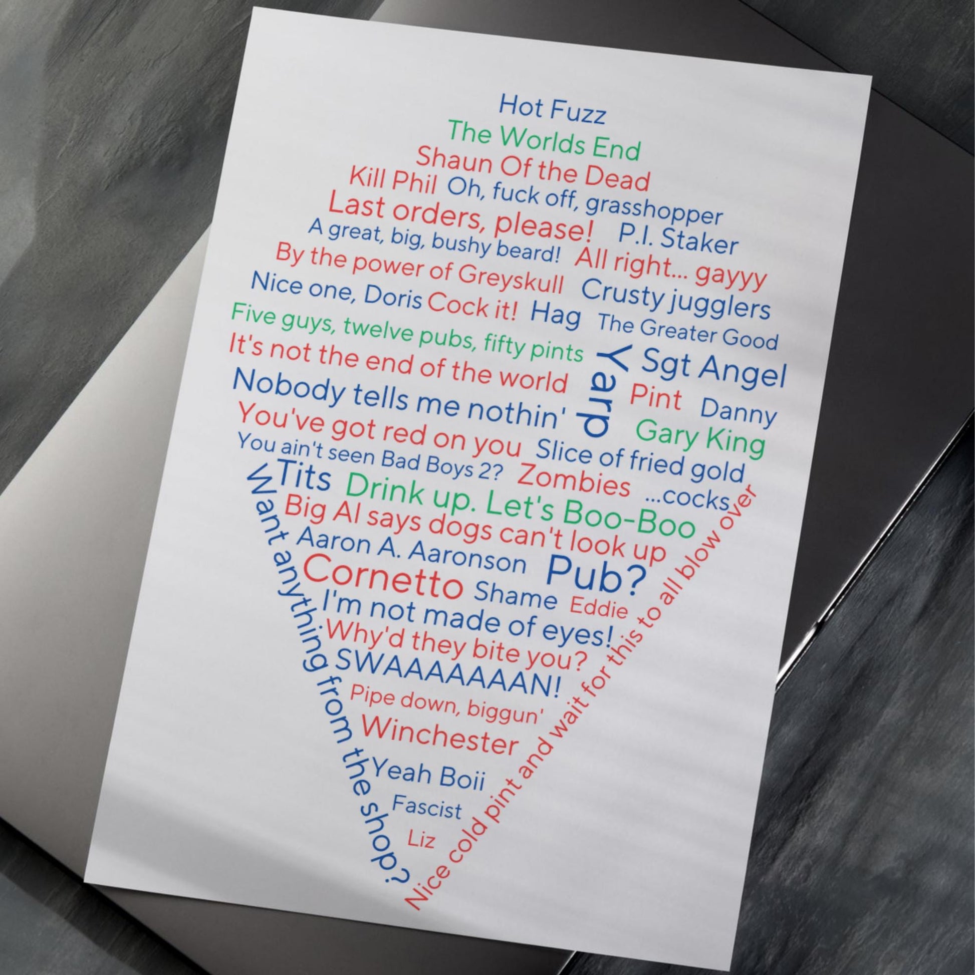 Cornetto Trilogy Wall Art, A4 Print, High Quality Poster, Hot Fuzz Poster, Shaun of the Dead, Worlds End, Edgar Wright Movie Quotes