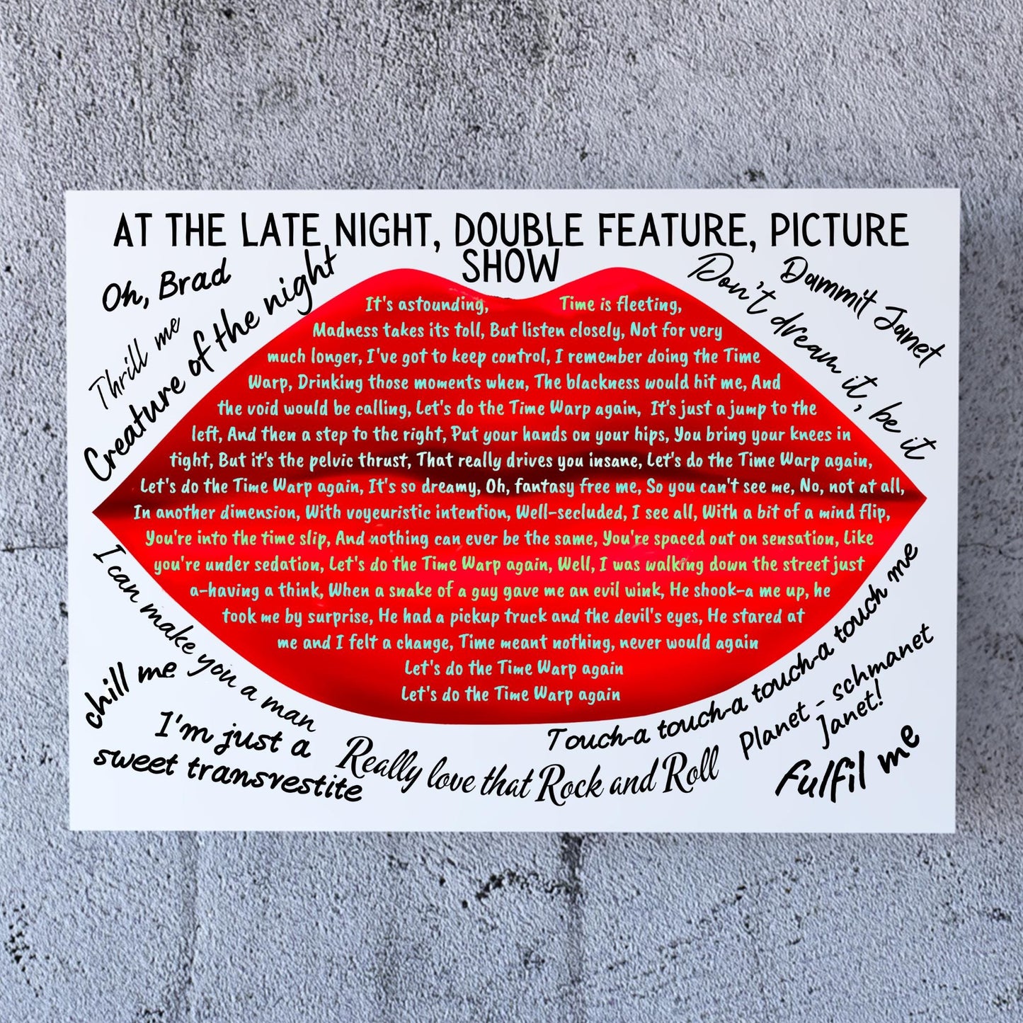 Rocky Horror Picture Show Wall Art, A4 Print, High Quality Poster, Time Warp Lyrics, Movie Quotes, Gothic Decor, Rock Decor, Theatre Art