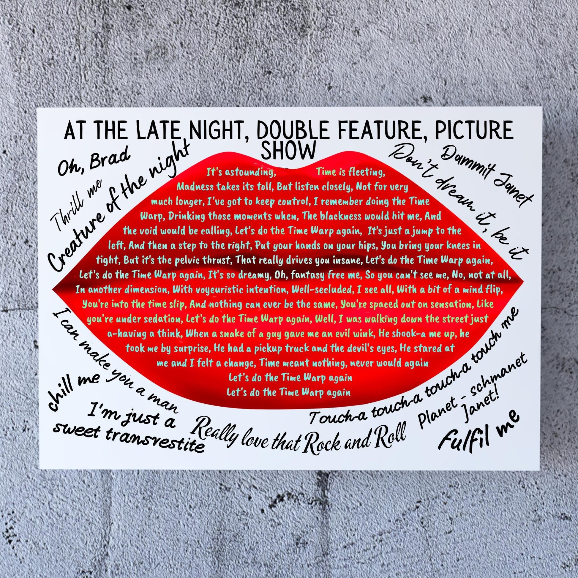 Rocky Horror Picture Show Wall Art, A4 Print, High Quality Poster, Time Warp Lyrics, Movie Quotes, Gothic Decor, Rock Decor, Theatre Art