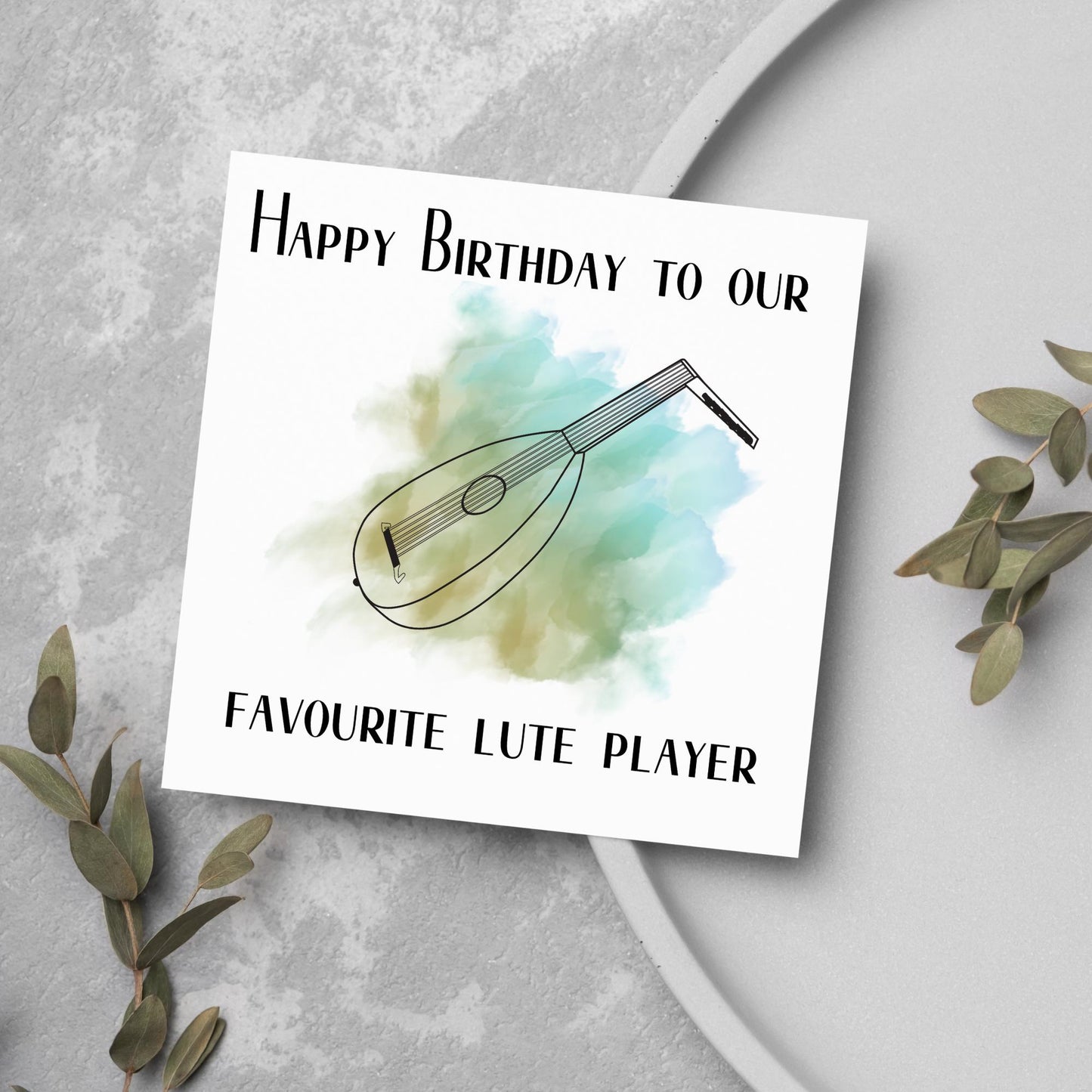 Lute Birthday Card, Happy Birthday, Card for Musician, Card for Him, Card for Her, Country Music Card, Music, Folk Music card, Lute Plater