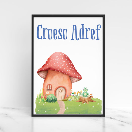 Welsh Language Welcome Home Poster, Croeso Adref, Fairycore Aesthetic Design, Cute Mushroom Wall Art, Welsh Home, A4 Print, Cottagecore