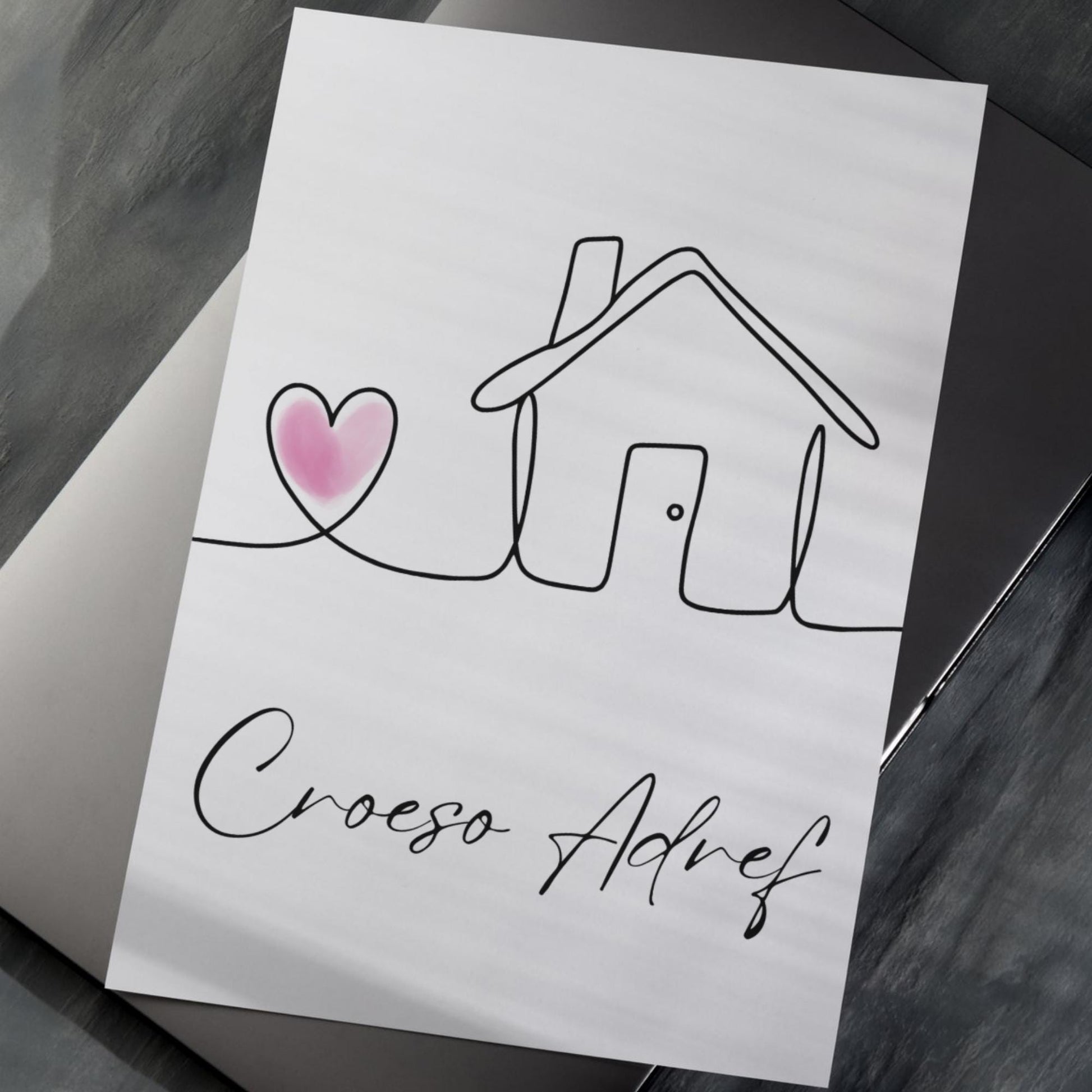 Welsh Language Welcome Home Poster, Croeso Adref, Simple Design, Minimalist Wall Art, Welsh Home, A4 Print, Line Drawing, Home, Heart