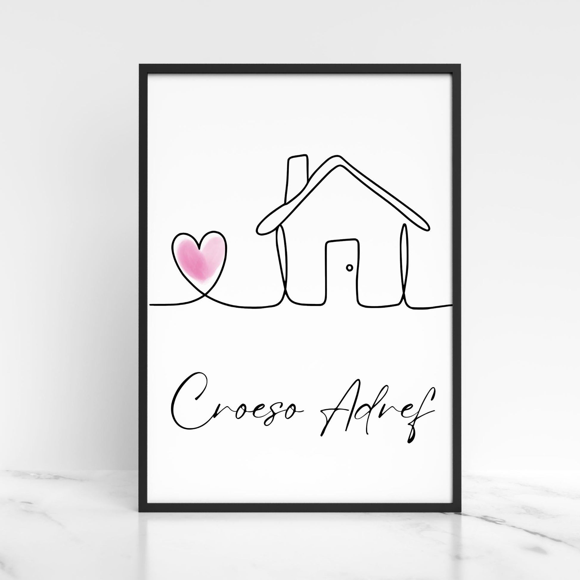 Welsh Language Welcome Home Poster, Croeso Adref, Simple Design, Minimalist Wall Art, Welsh Home, A4 Print, Line Drawing, Home, Heart