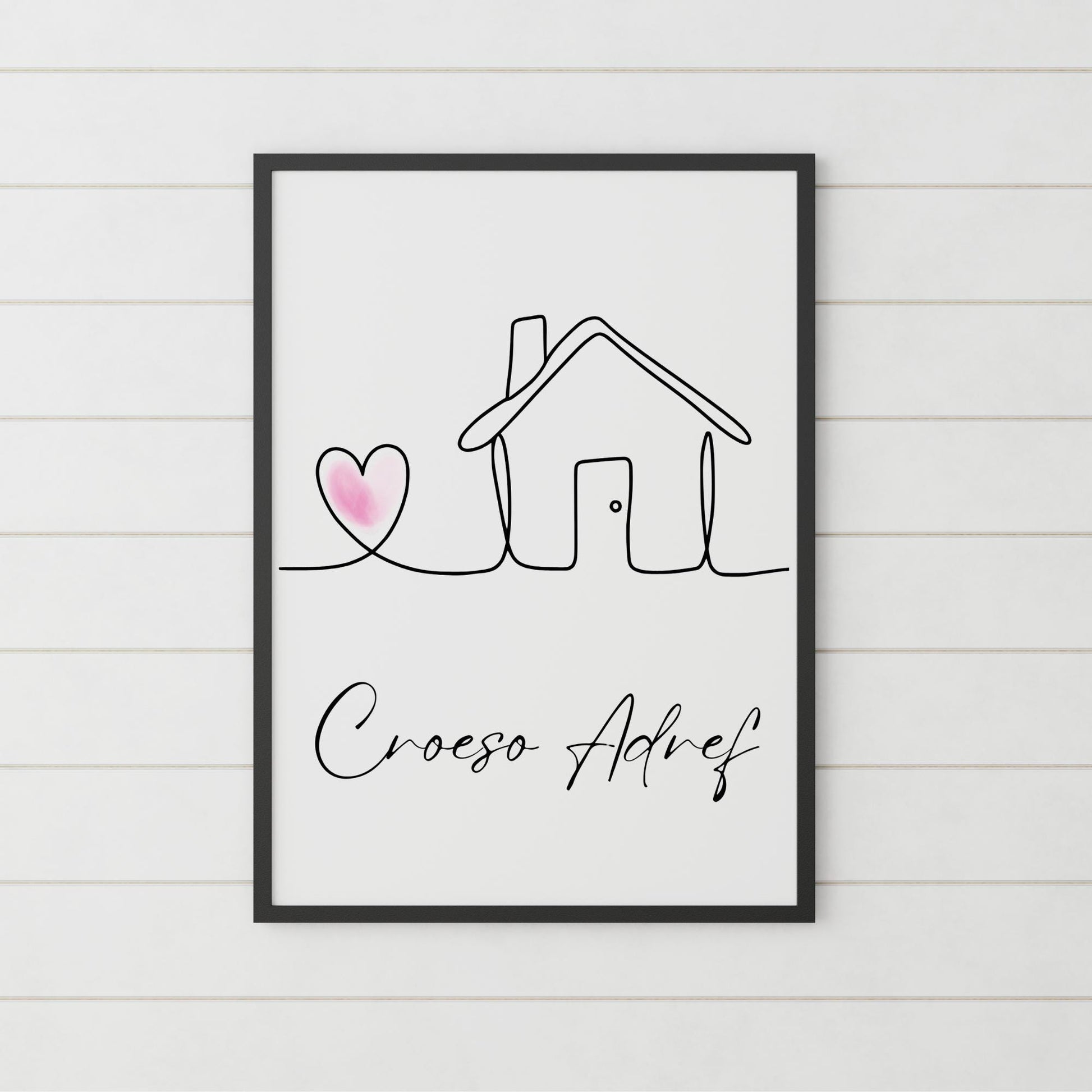 Welsh Language Welcome Home Poster, Croeso Adref, Simple Design, Minimalist Wall Art, Welsh Home, A4 Print, Line Drawing, Home, Heart