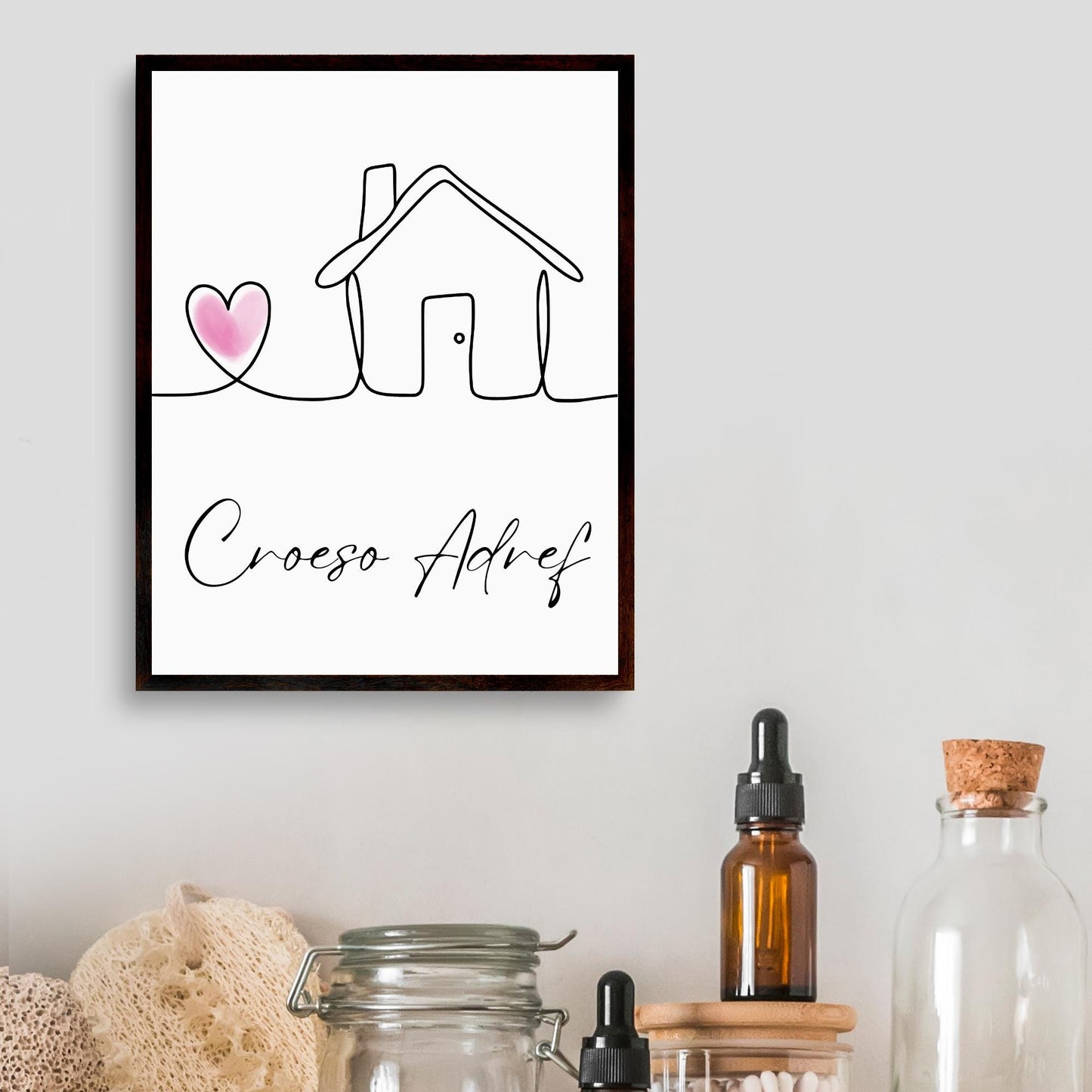 Welsh Language Welcome Home Poster, Croeso Adref, Simple Design, Minimalist Wall Art, Welsh Home, A4 Print, Line Drawing, Home, Heart