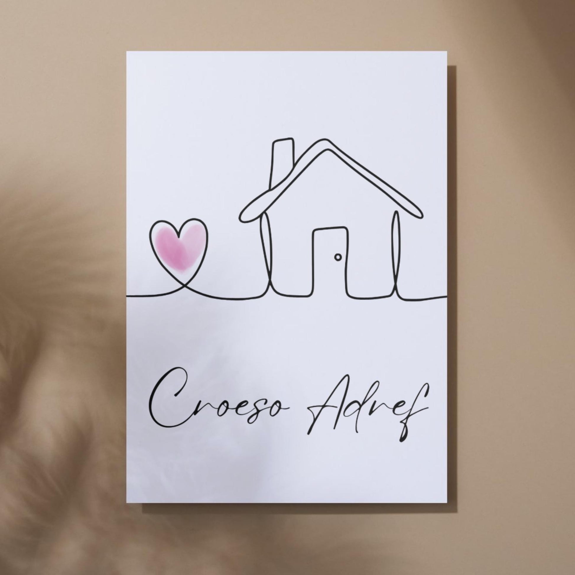 Welsh Language Welcome Home Poster, Croeso Adref, Simple Design, Minimalist Wall Art, Welsh Home, A4 Print, Line Drawing, Home, Heart