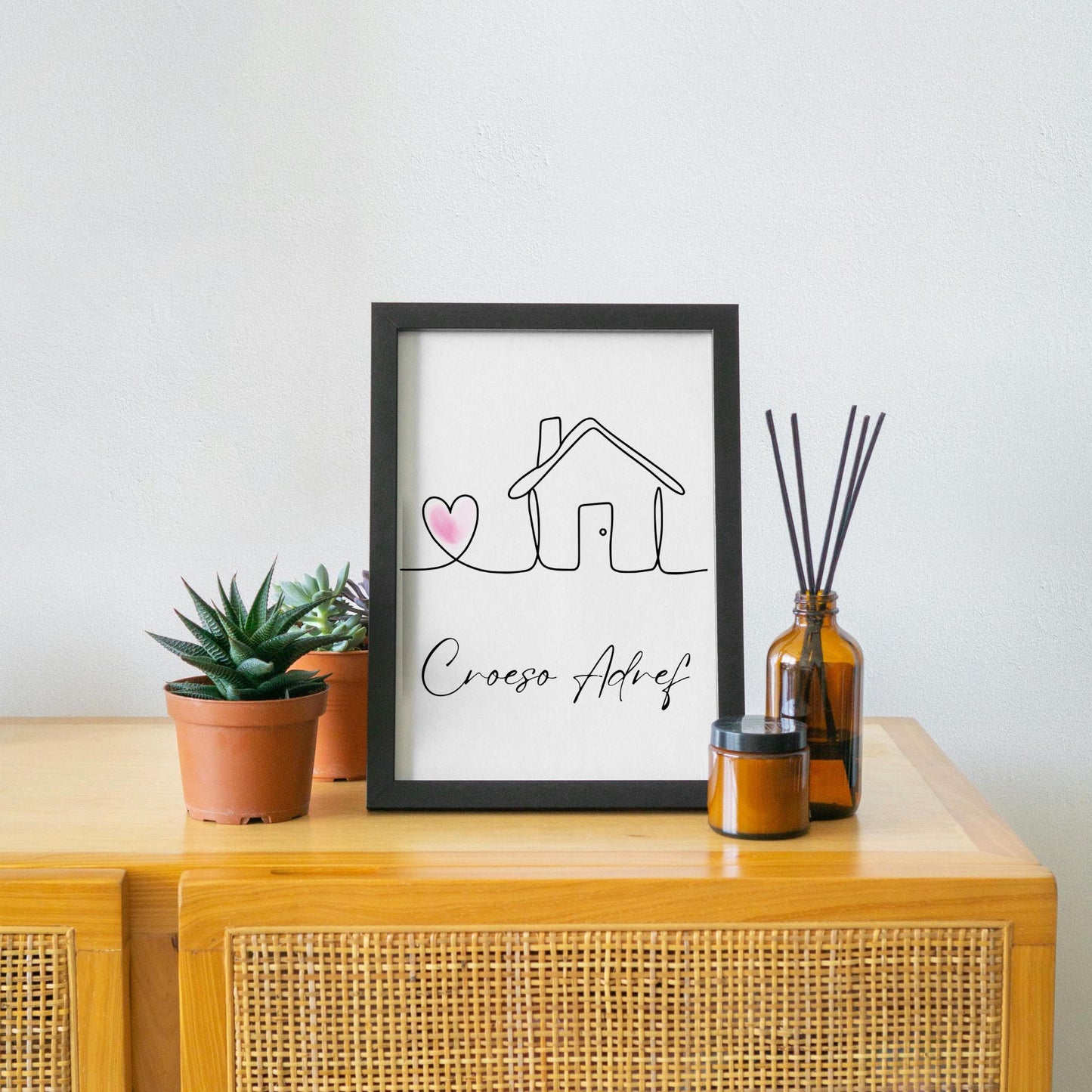 Welsh Language Welcome Home Poster, Croeso Adref, Simple Design, Minimalist Wall Art, Welsh Home, A4 Print, Line Drawing, Home, Heart