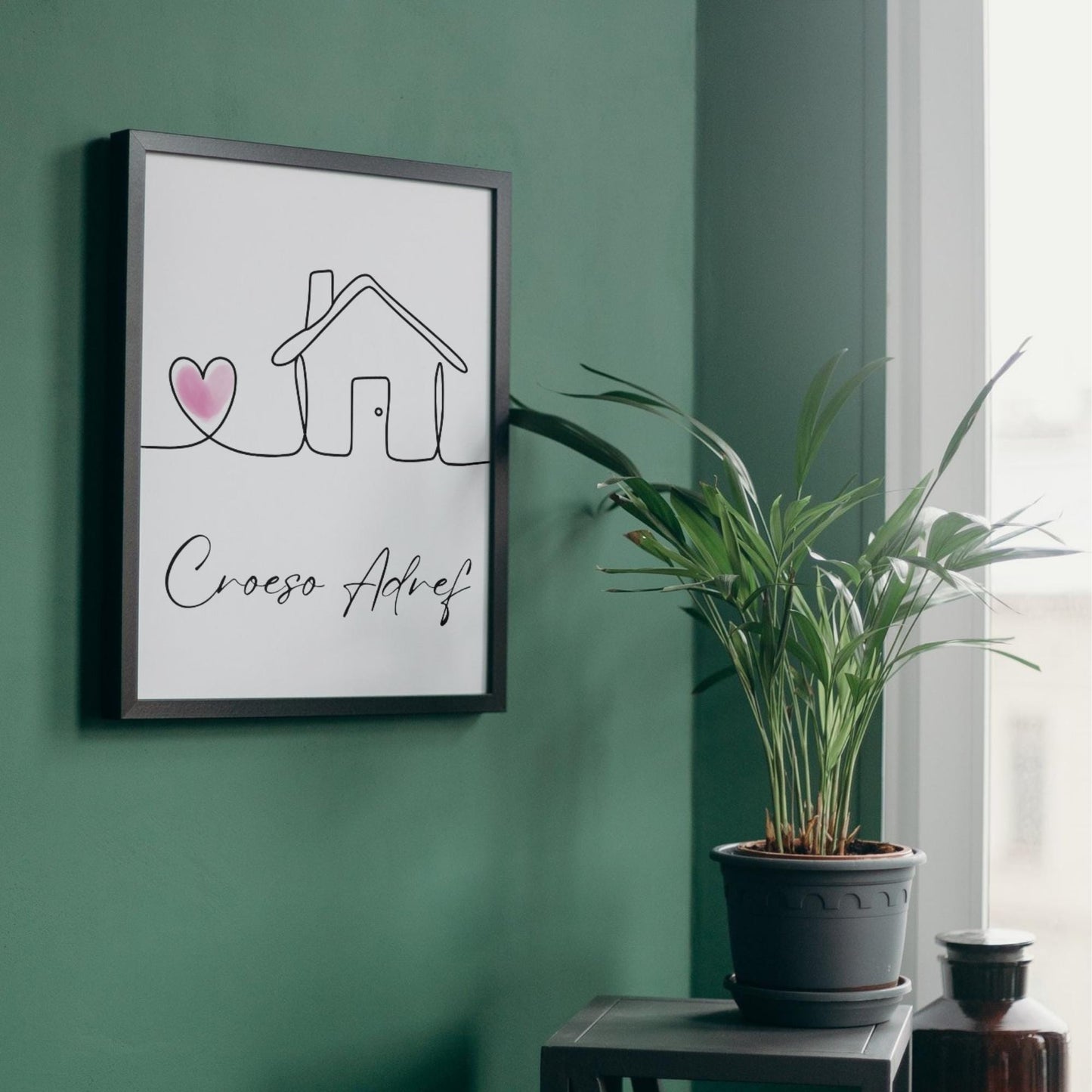 Welsh Language Welcome Home Poster, Croeso Adref, Simple Design, Minimalist Wall Art, Welsh Home, A4 Print, Line Drawing, Home, Heart