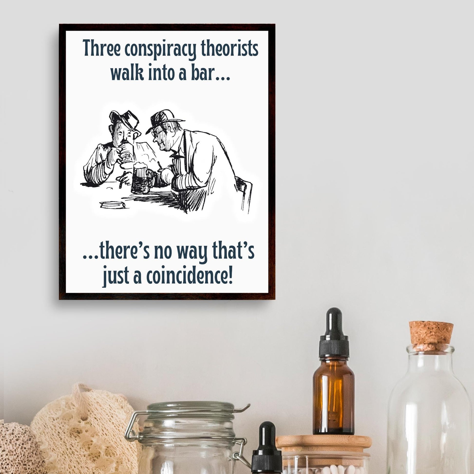 Conspiracy Theory A4 Print, High Quality Wall Art, Bar Wall Art, Funny Cartoon Poster, Dad Joke Poster, Home Bar Decor, Gift for Dad