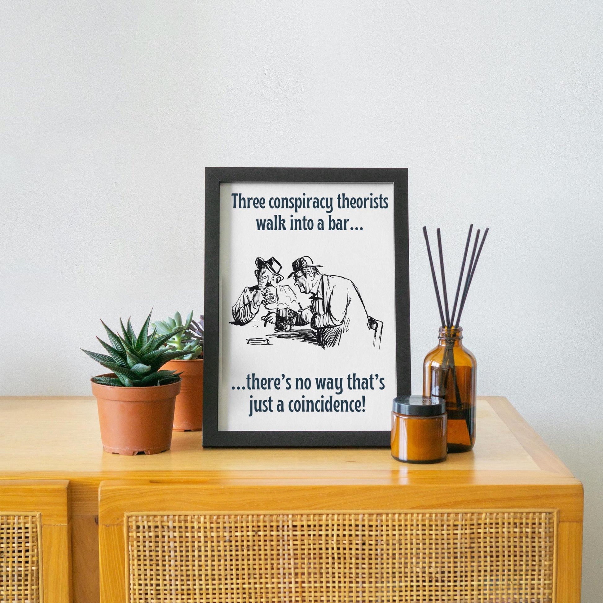 Conspiracy Theory A4 Print, High Quality Wall Art, Bar Wall Art, Funny Cartoon Poster, Dad Joke Poster, Home Bar Decor, Gift for Dad