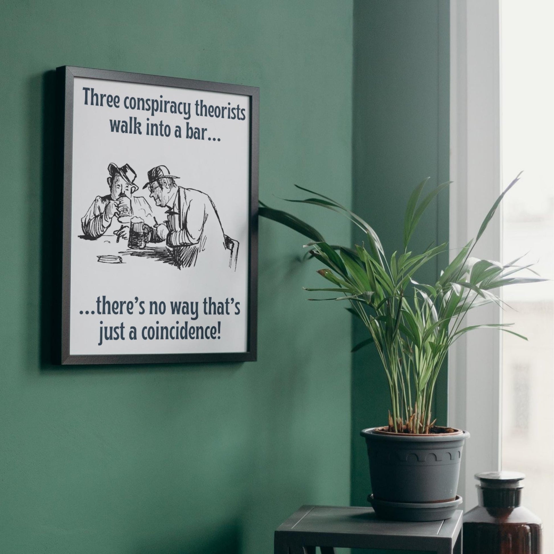 Conspiracy Theory A4 Print, High Quality Wall Art, Bar Wall Art, Funny Cartoon Poster, Dad Joke Poster, Home Bar Decor, Gift for Dad