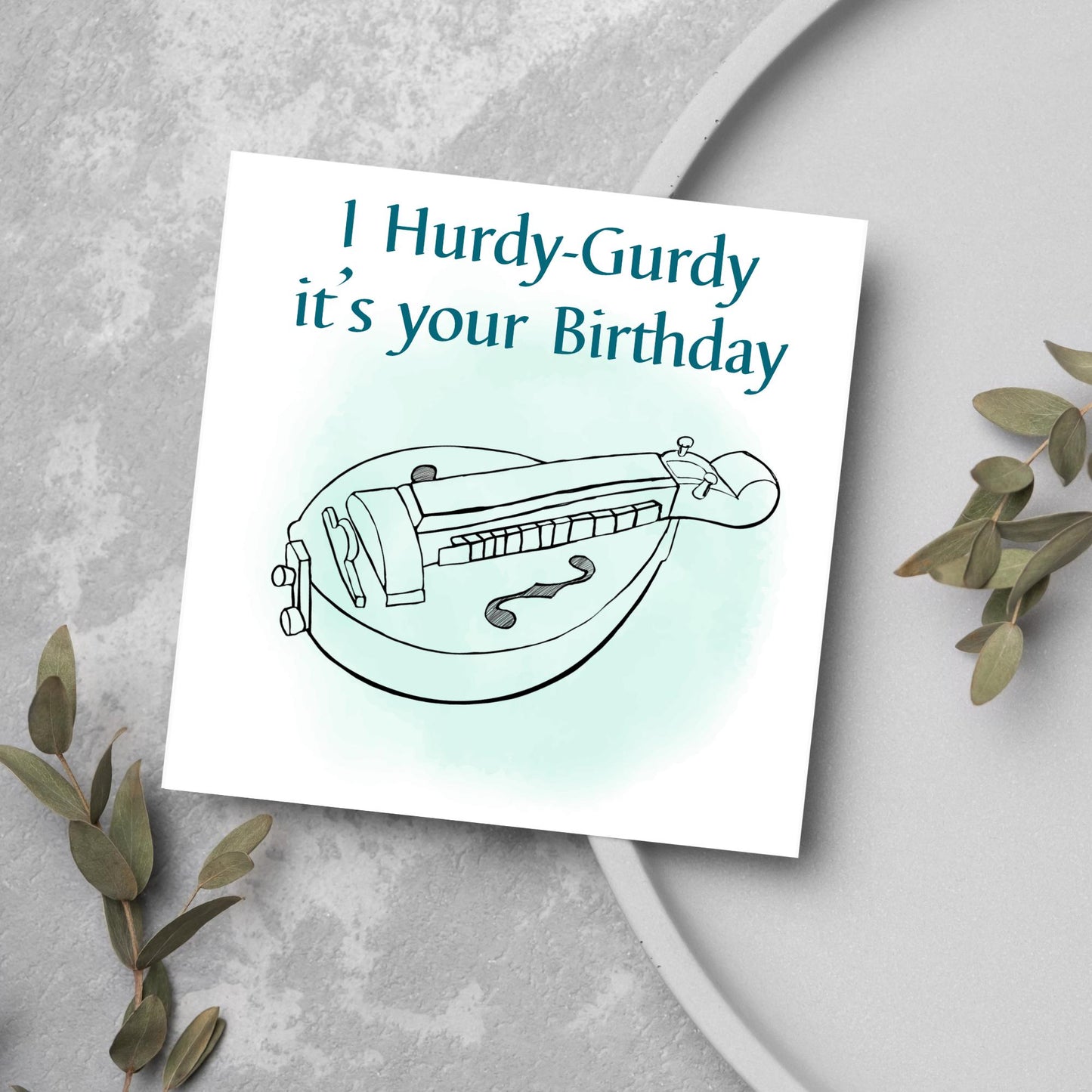 Hurdy-Gurdy Birthday Card, Happy Birthday, Card for Musician, Card for Him, Card for Her, Orchestra Music Card, Music, Hurdy Gurdy Birthday