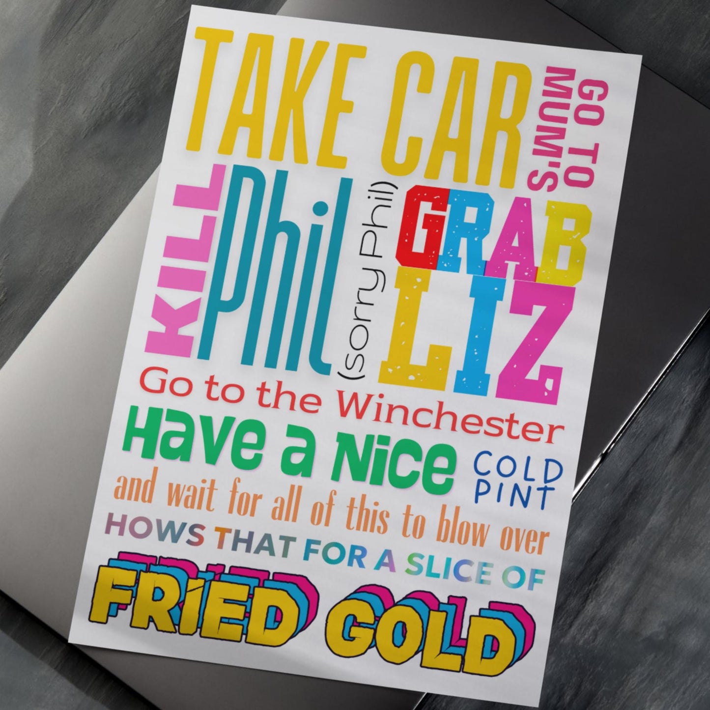 Shaun of the Dead Wall Art, A4 Print, High Quality Poster, Shaun of the Dead Quotes, Edgar Wright Movie Quotes, Fried Gold, Typography Print