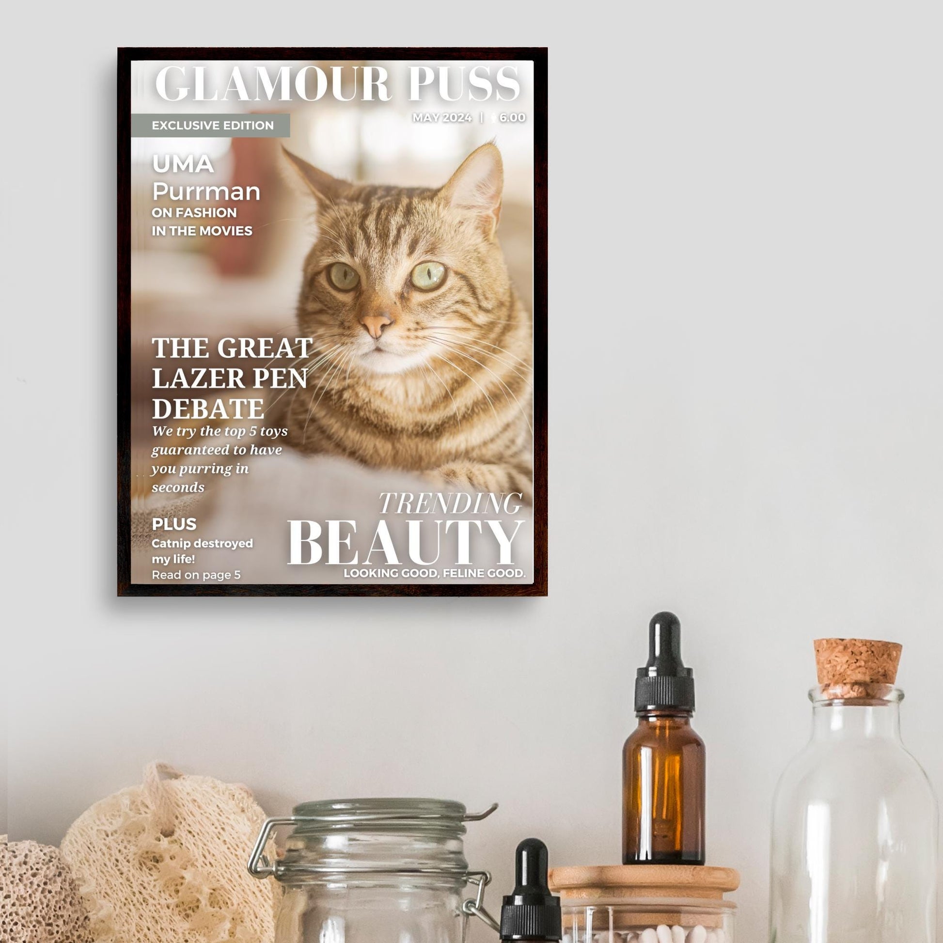 Custom Pet Photo Magazine Cover, Personalised Cat Poster, Fast Design & Shipping, Cat Portraits, Your Cat On a Magazine Cover Wall Art