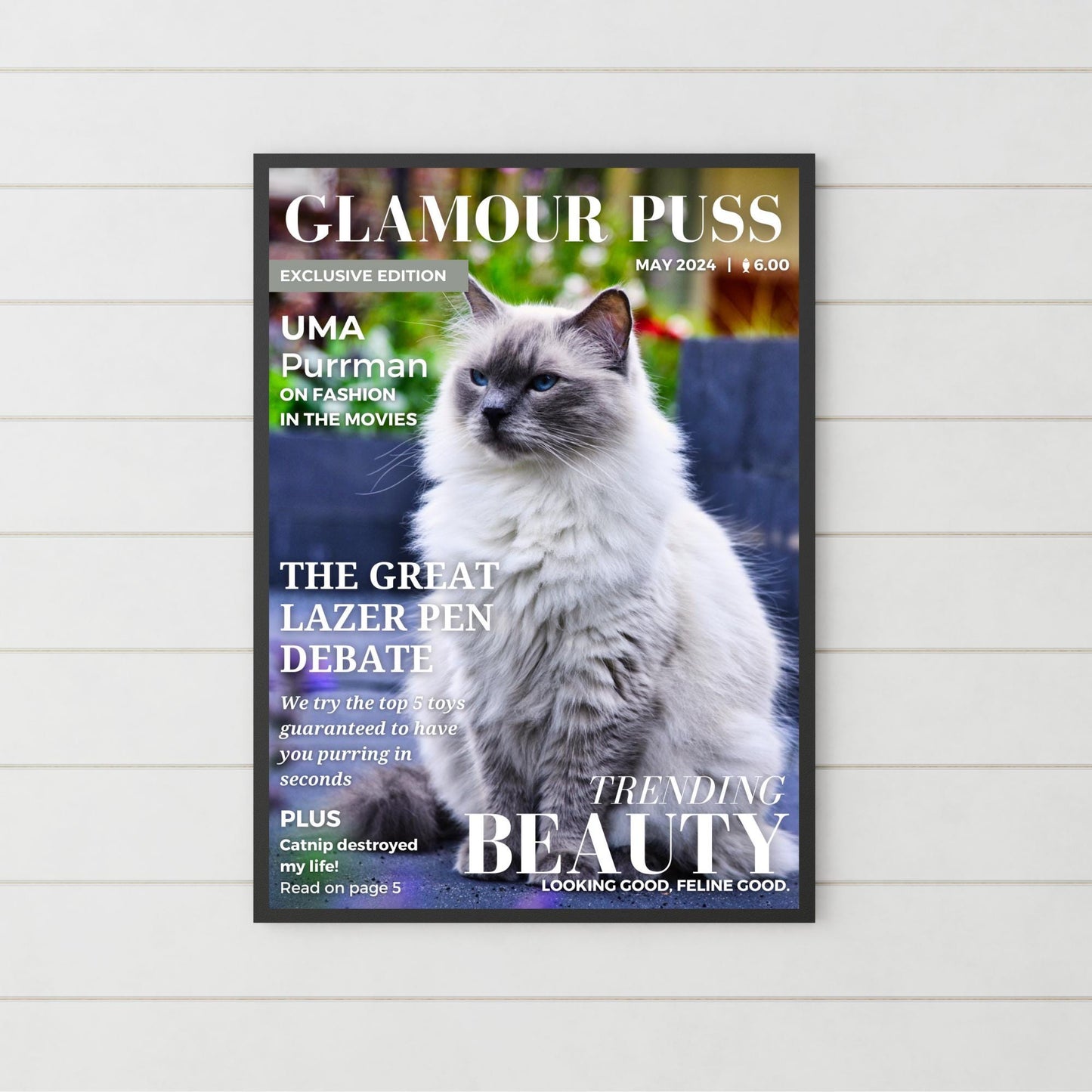 Custom Pet Photo Magazine Cover, Personalised Cat Poster, Fast Design & Shipping, Cat Portraits, Your Cat On a Magazine Cover Wall Art