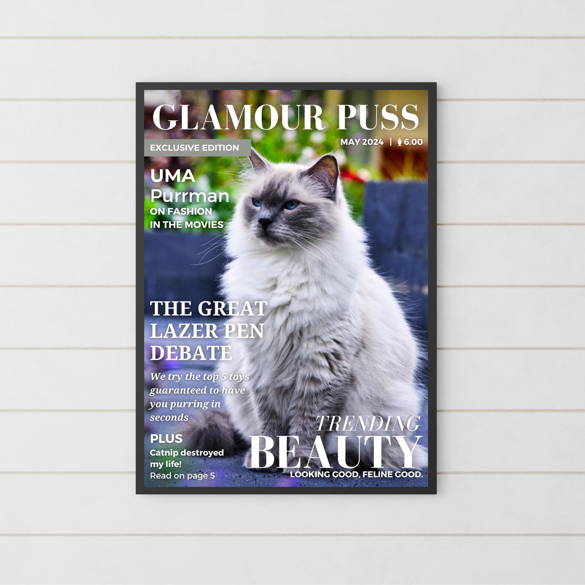 Custom Pet Photo Magazine Cover, Personalised Cat Poster, Fast Design & Shipping, Cat Portraits, Your Cat On a Magazine Cover Wall Art