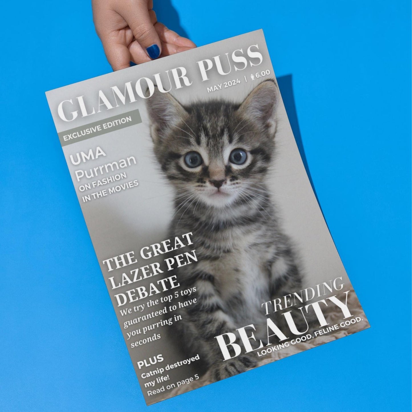 Custom Pet Photo Magazine Cover, Personalised Cat Poster, Fast Design & Shipping, Cat Portraits, Your Cat On a Magazine Cover Wall Art