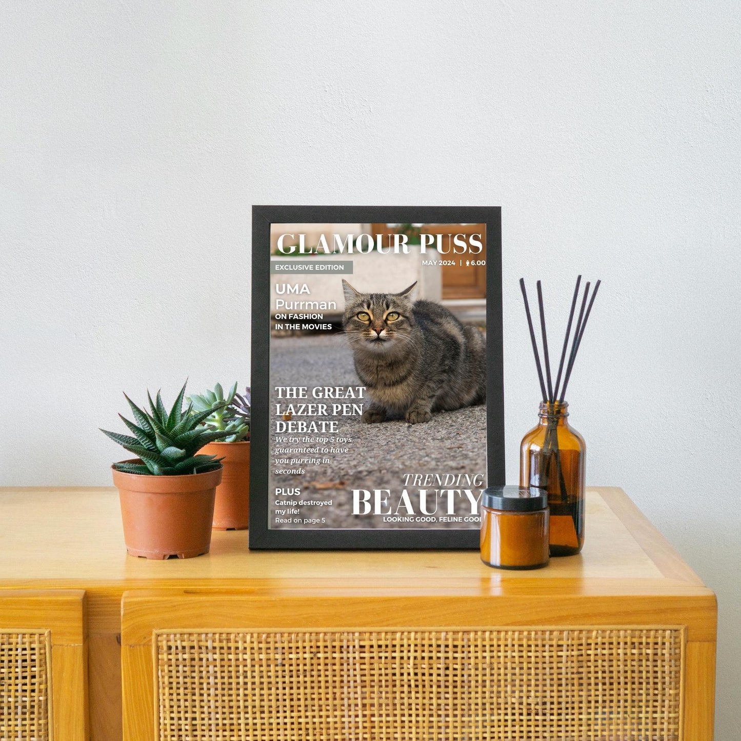 Custom Pet Photo Magazine Cover, Personalised Cat Poster, Fast Design & Shipping, Cat Portraits, Your Cat On a Magazine Cover Wall Art