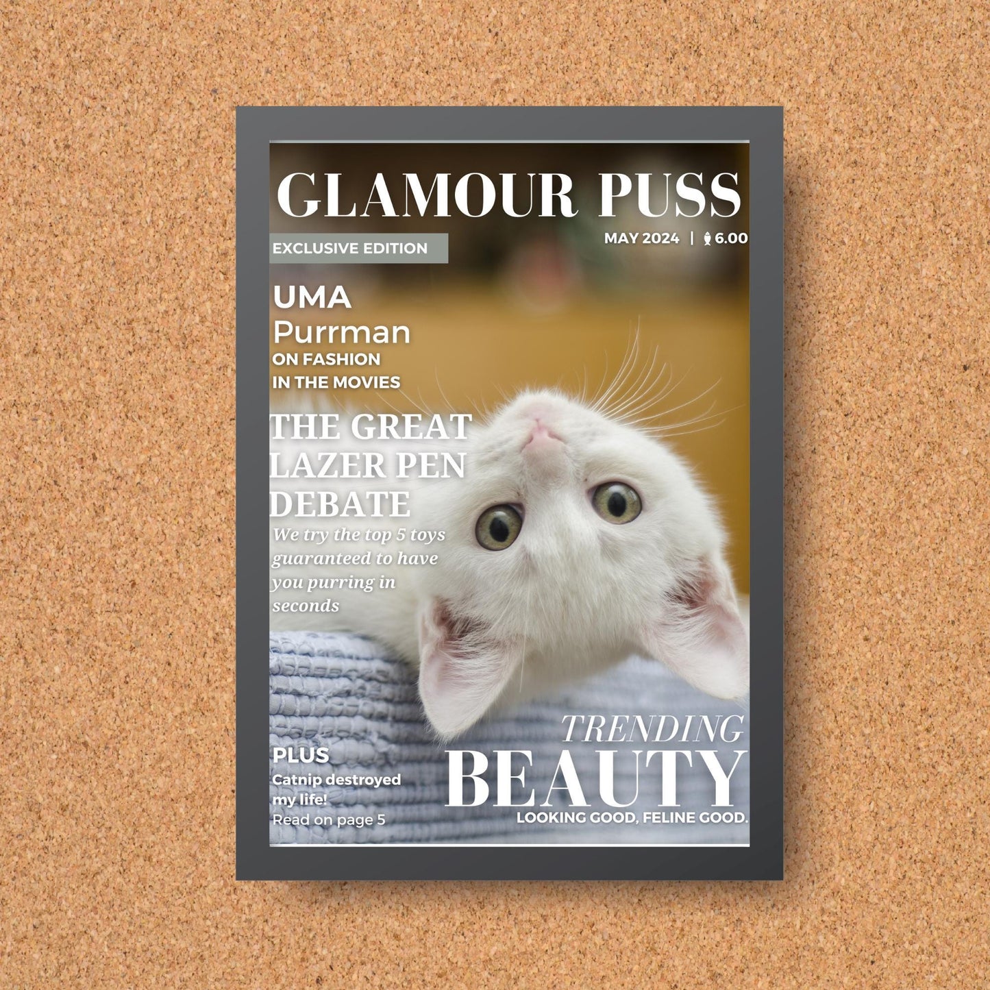 Custom Pet Photo Magazine Cover, Personalised Cat Poster, Fast Design & Shipping, Cat Portraits, Your Cat On a Magazine Cover Wall Art
