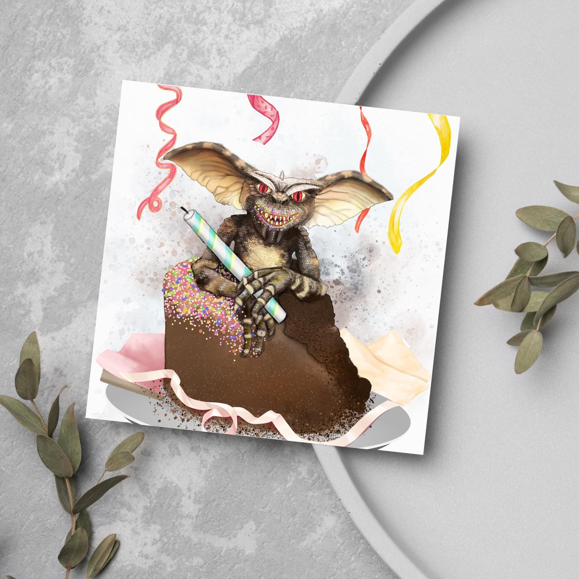 Gremlins Birthday Card, Stripe Gremlin, Birthday Card, Movie Card, 80's Movie Birthday Card, 50th Birthday, Cake Smash, 40th Birthday