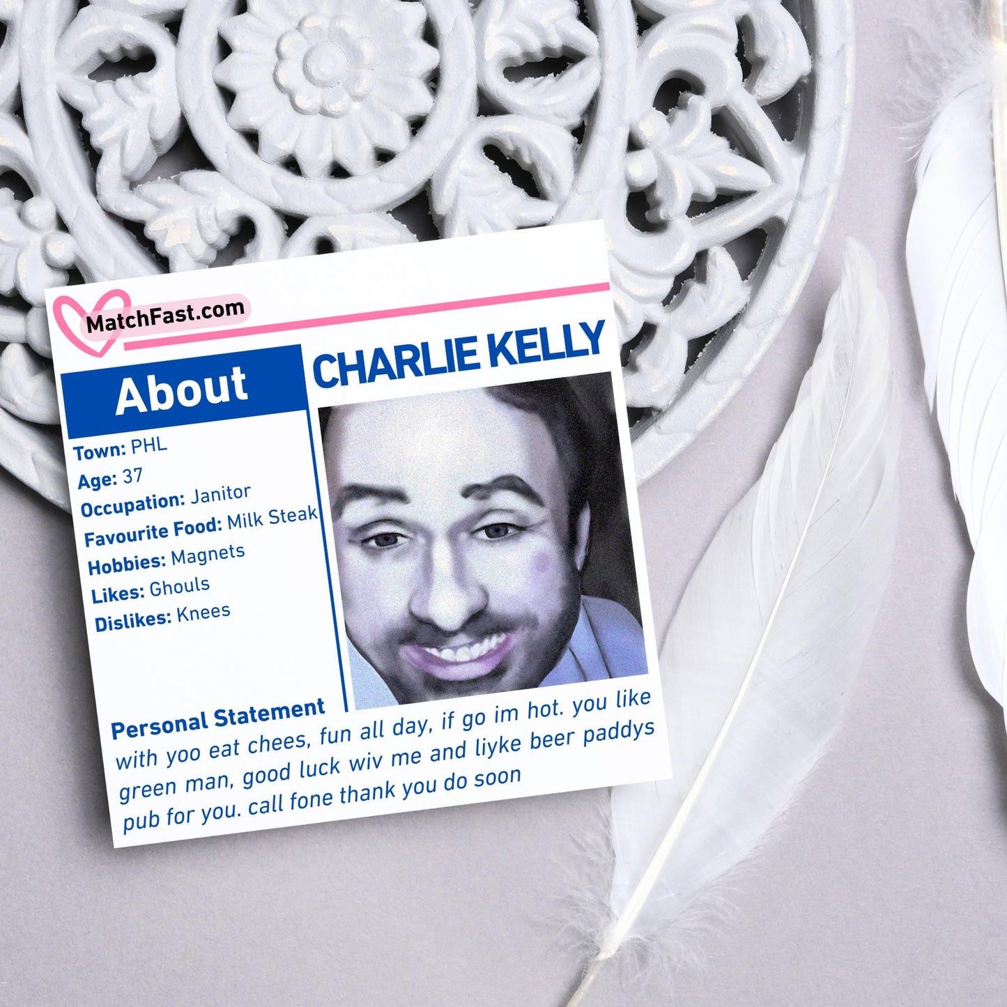 It's Always Sunny in Philadelphia Card, Charlie Kelly Dating Profile, Always Sunny Funny Birthday Card, TV Show Funny Card for Friend