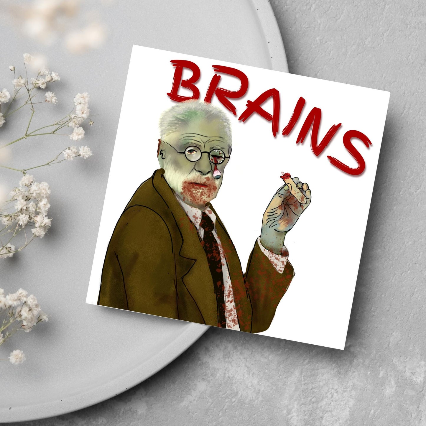 Psychology Card, Freud Brains, Funny Psychologist Card, Sigmund Freud Card, Psychology Birthday Card, Classic Joke Card, Zombie Freud
