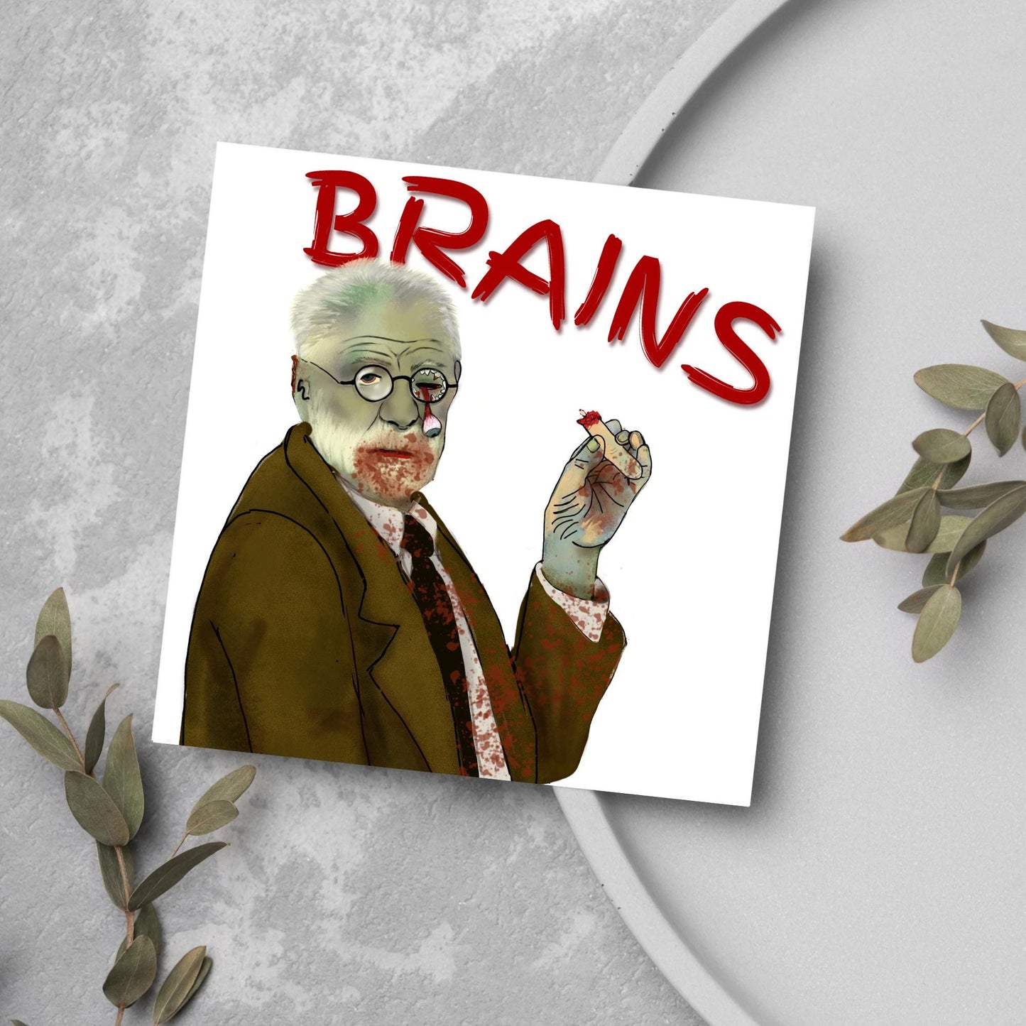Psychology Card, Freud Brains, Funny Psychologist Card, Sigmund Freud Card, Psychology Birthday Card, Classic Joke Card, Zombie Freud