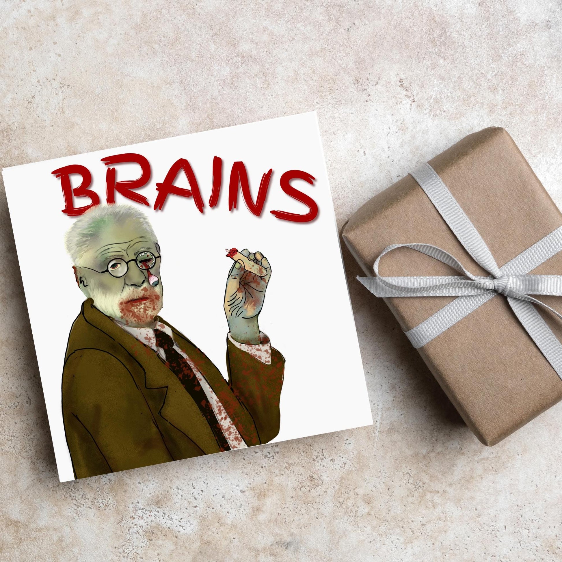 Psychology Card, Freud Brains, Funny Psychologist Card, Sigmund Freud Card, Psychology Birthday Card, Classic Joke Card, Zombie Freud