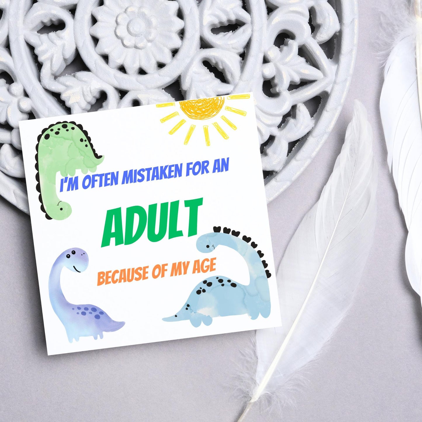 Dinosaur Birthday Card for Adults, Funny Birthday Card for Dad, 50th Birthday, 40th Birthday, Childish Birthday Card, 60th Birthday