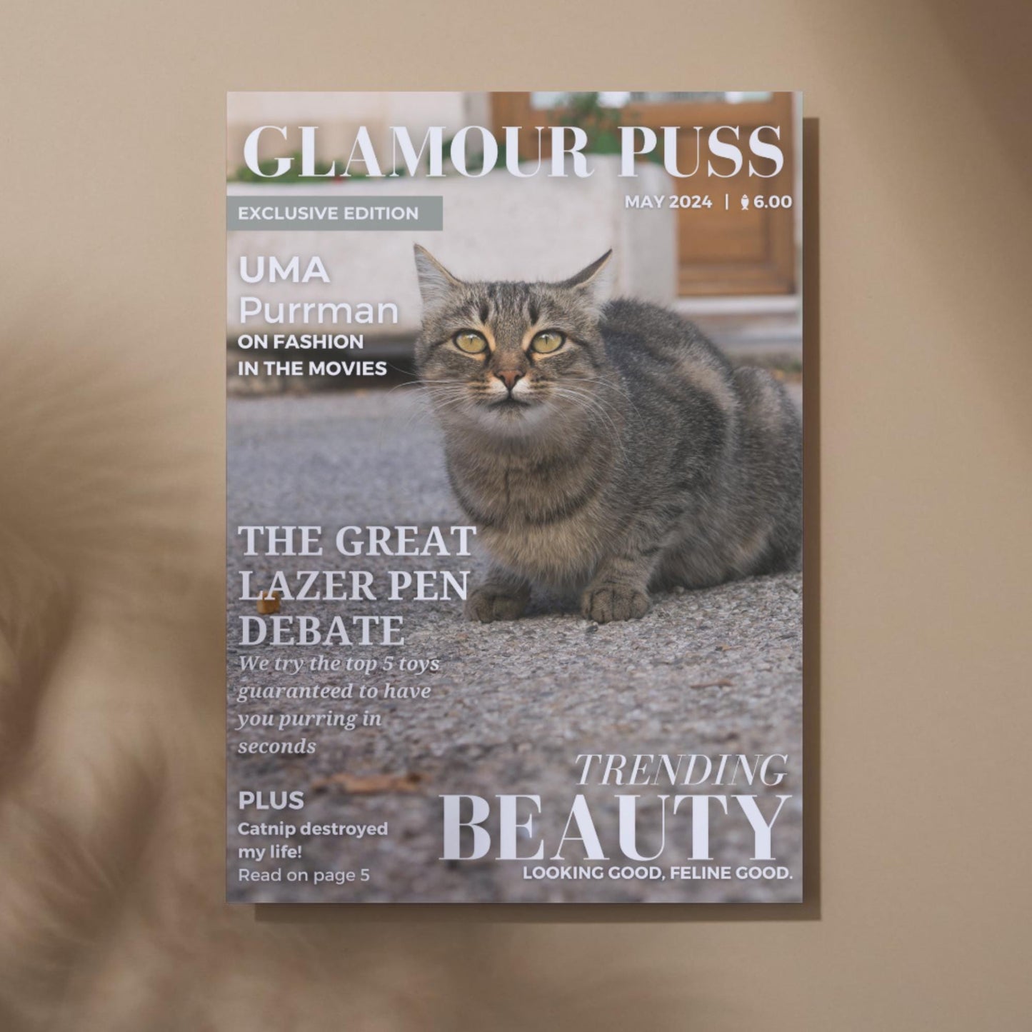 Custom Pet Photo Magazine Cover, Personalised Cat Poster, Fast Design & Shipping, Cat Portraits, Your Cat On a Magazine Cover Wall Art