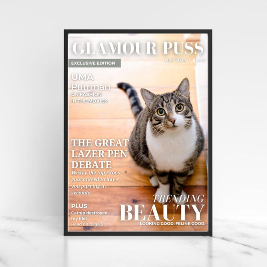 Custom Pet Photo Magazine Cover, Personalised Cat Poster, Fast Design & Shipping, Cat Portraits, Your Cat On a Magazine Cover Wall Art