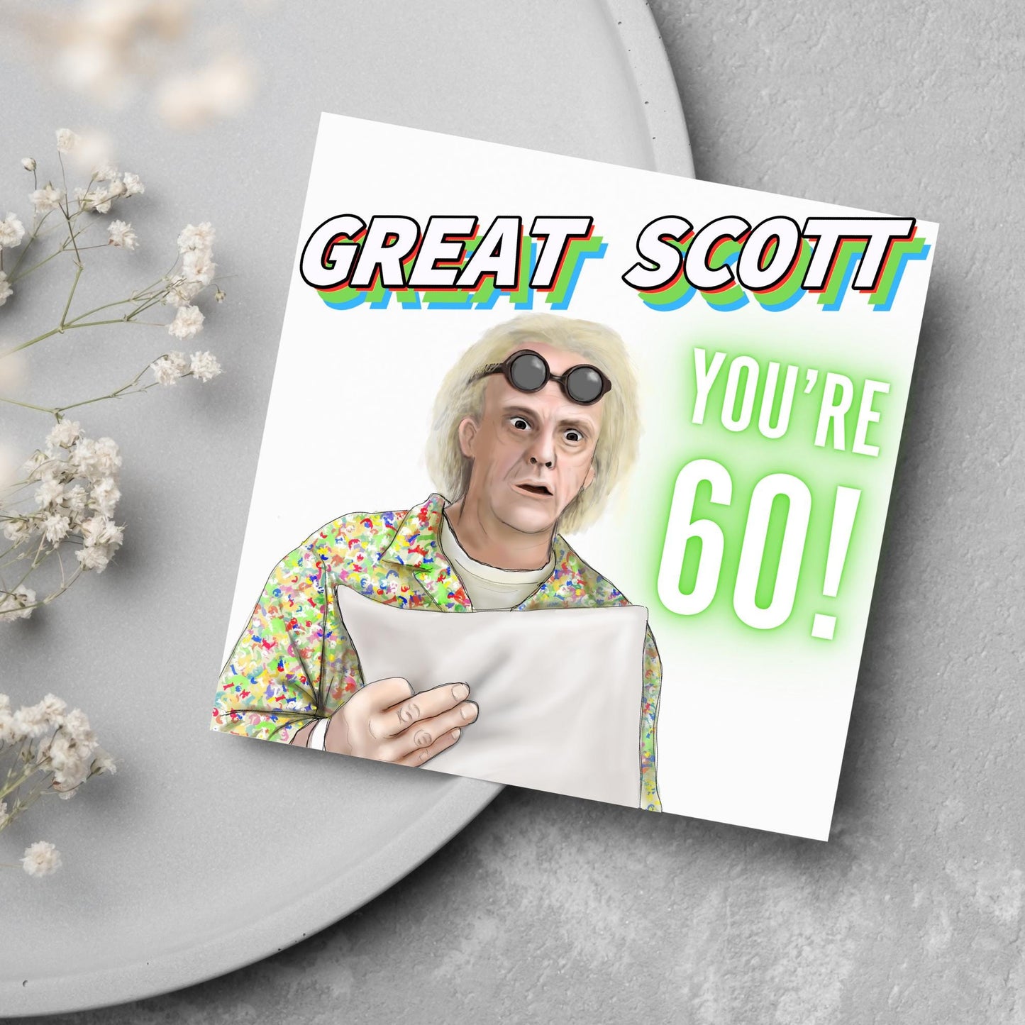 Personalised Back to the Future Birthday Card, Great Scott Birthday Card, Doc Brown Birthday Card, Custom Age Card, 30th, 40th, 50th, 60th