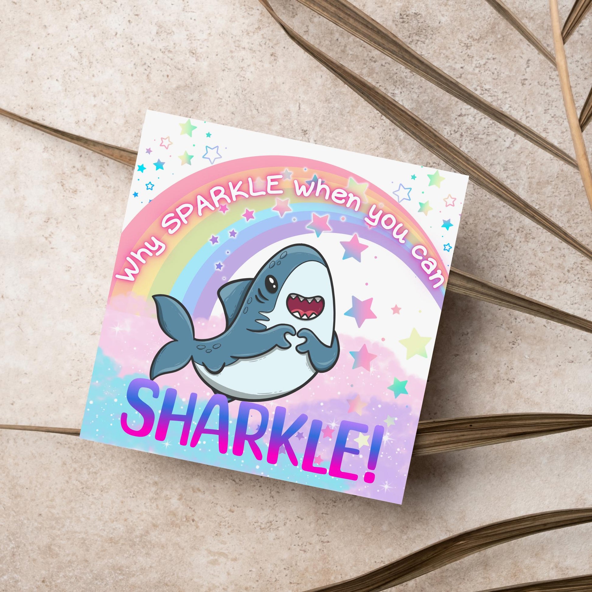 Unicorn Shark Card, Fun Card for Shark Lovers, Kawaii Rainbow Card, Card For Children and Adults, Colourful Birthday Card
