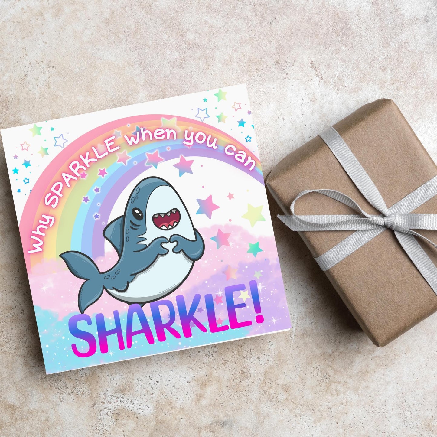 Unicorn Shark Card, Fun Card for Shark Lovers, Kawaii Rainbow Card, Card For Children and Adults, Colourful Birthday Card