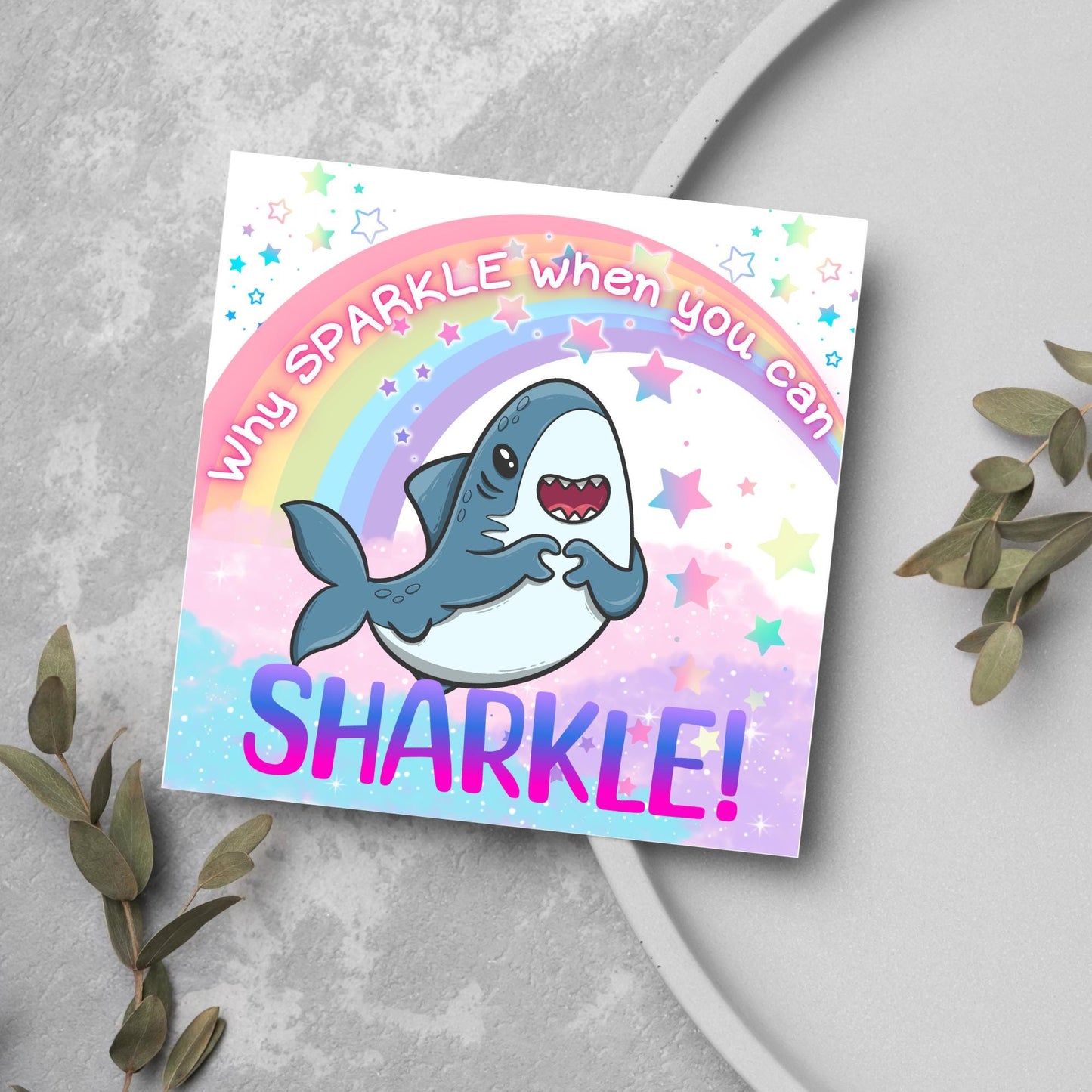 Unicorn Shark Card, Fun Card for Shark Lovers, Kawaii Rainbow Card, Card For Children and Adults, Colourful Birthday Card