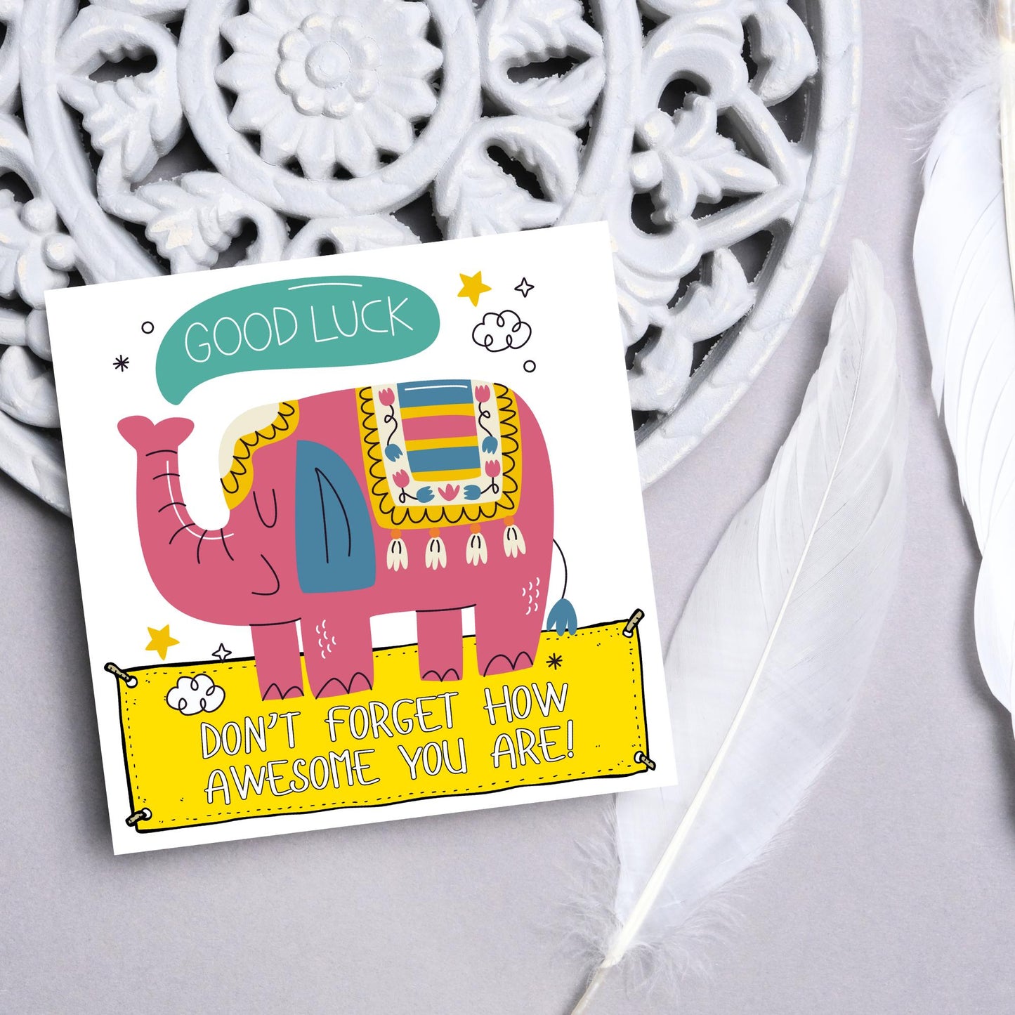 Elephant Good Luck Card, Best Of Luck Card, Best of luck Card, You're Awesome, Leaving Card, Card for Her, Don't Forget Card
